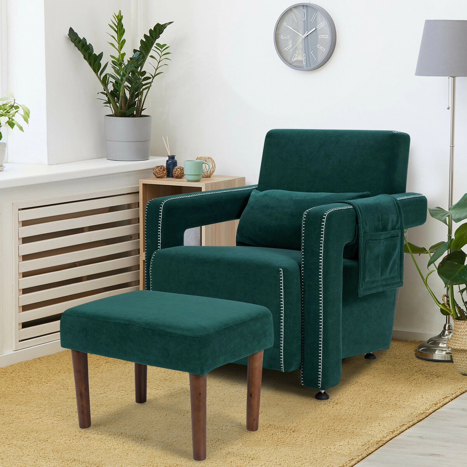 SUGIFT Green Berber Fleece Reading Chair with Matching Ottoman, 330 lb Capacity