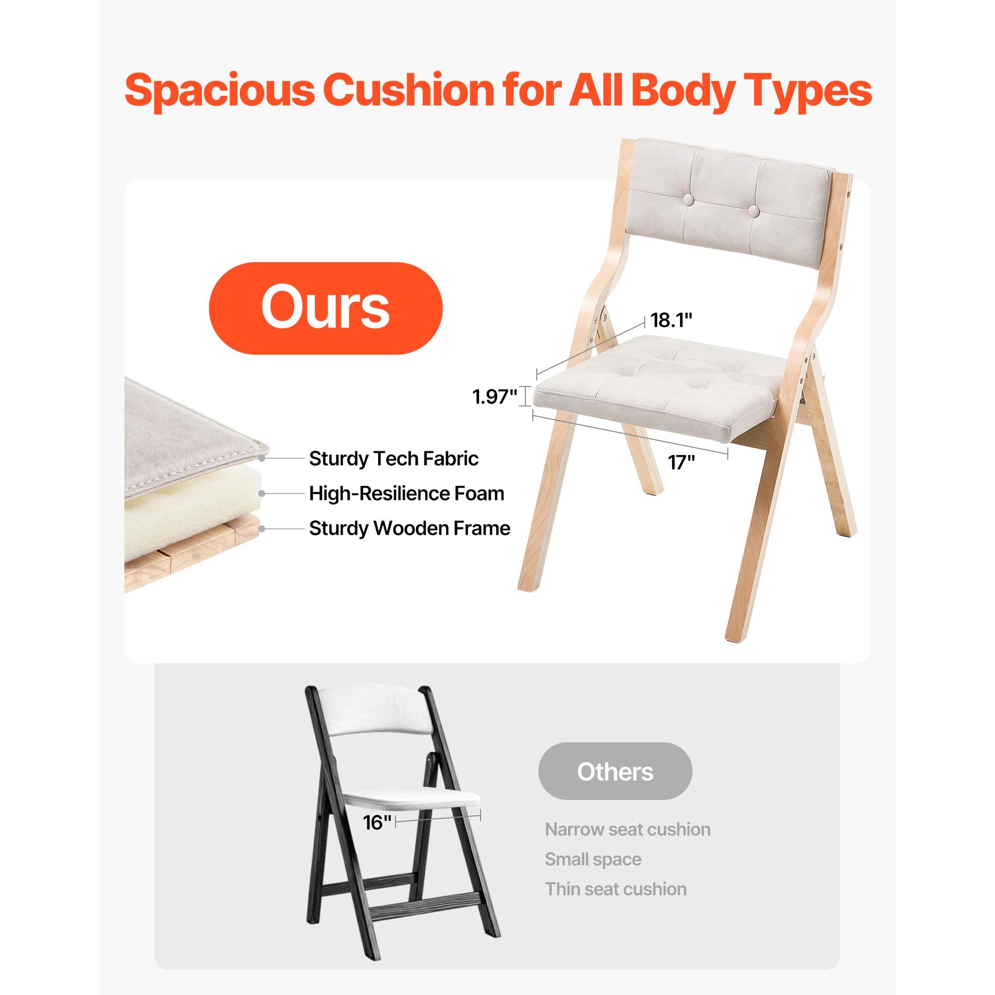 HONGGE Wooden Folding Chairs with Cushion Portable Foldable Cushion Chair with Wooden Frame Modern Padded Dining Chair