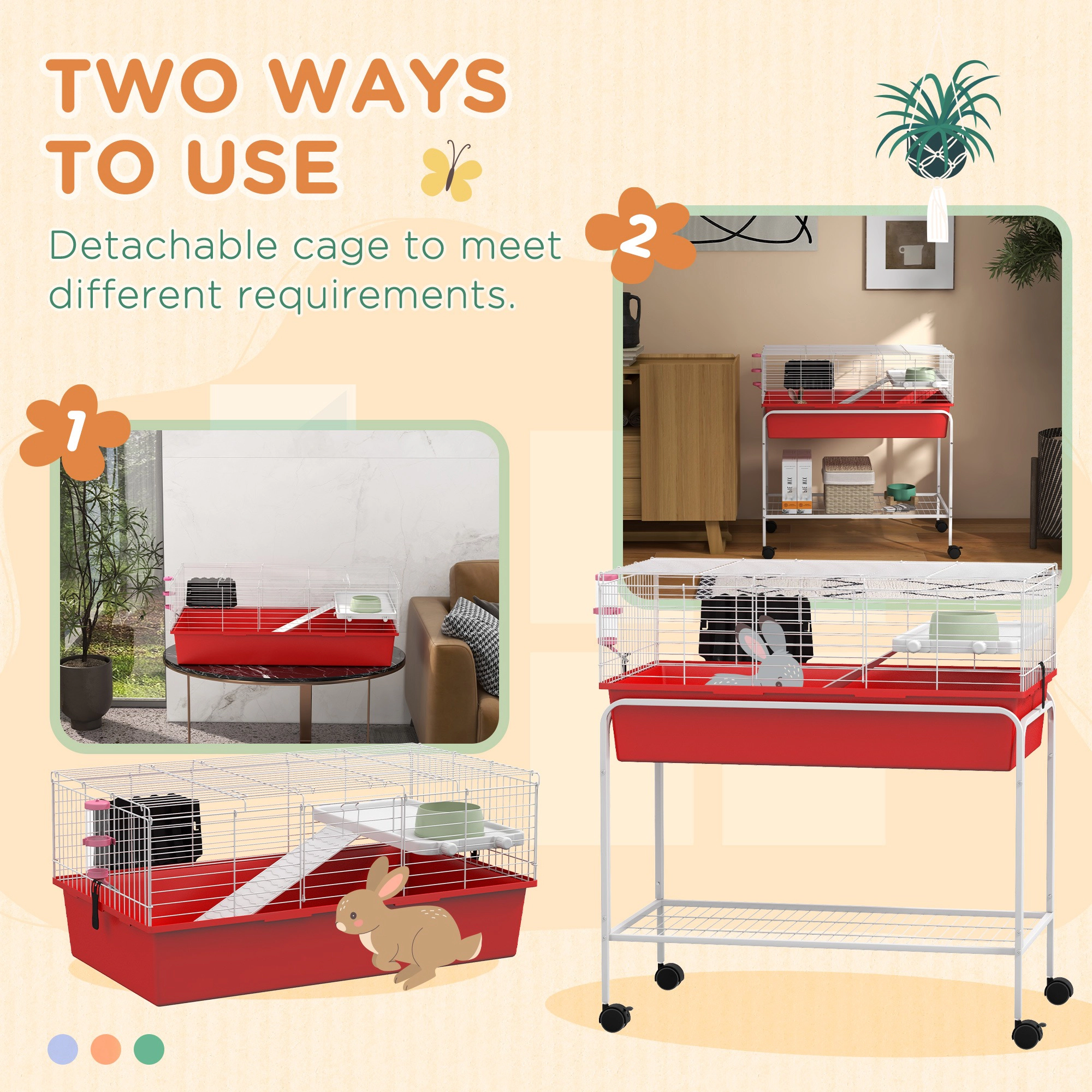 HONGGE Two-Story Small Animal Cage Removable from Stand, Pet Habitat with Shelf & Wheels