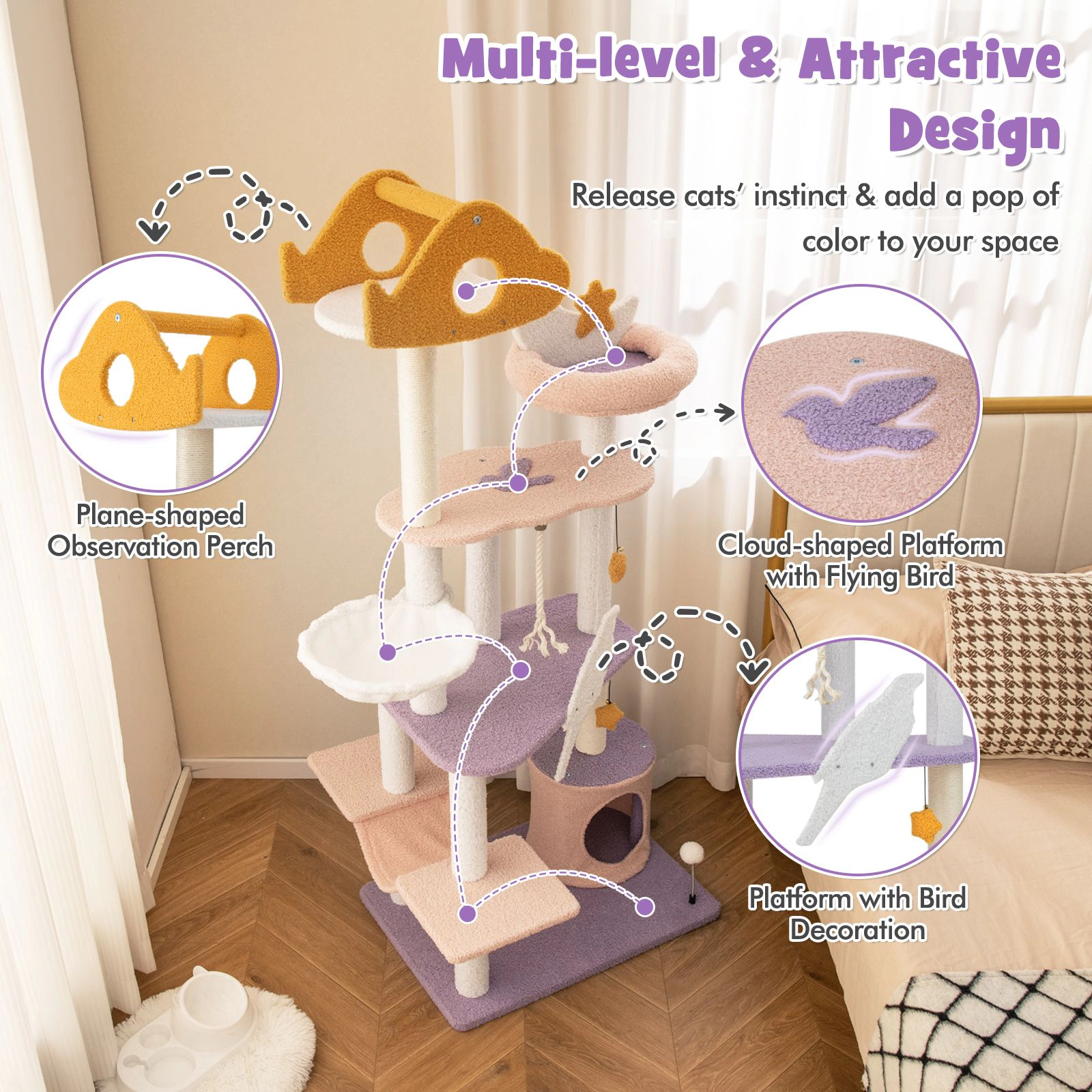 SlickBlue Multi-Level Cat Tower with Scratching Posts, Hammock & Condo