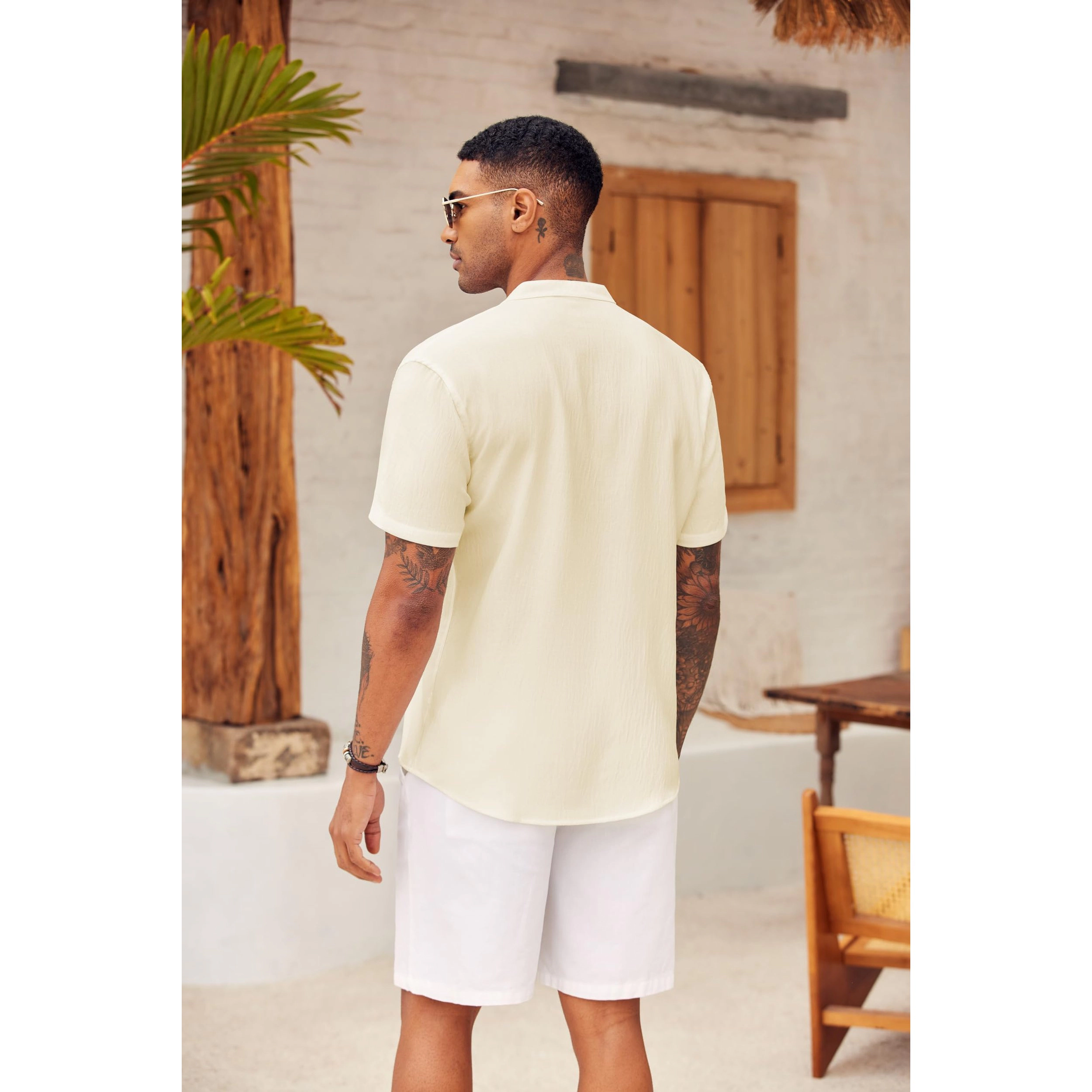 COOFANDY Mens Short Sleeve Henley V Neck Shirt Button Placket Casual  Tops