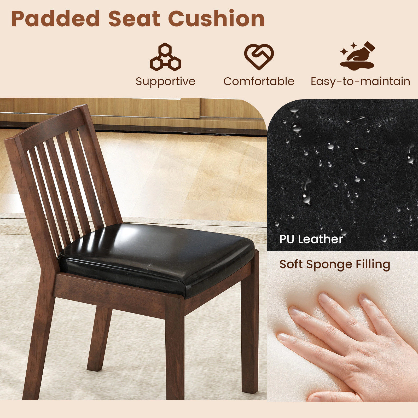 LJG PU Leather Upholstered Dining Chair with Padded Seat Set of 4