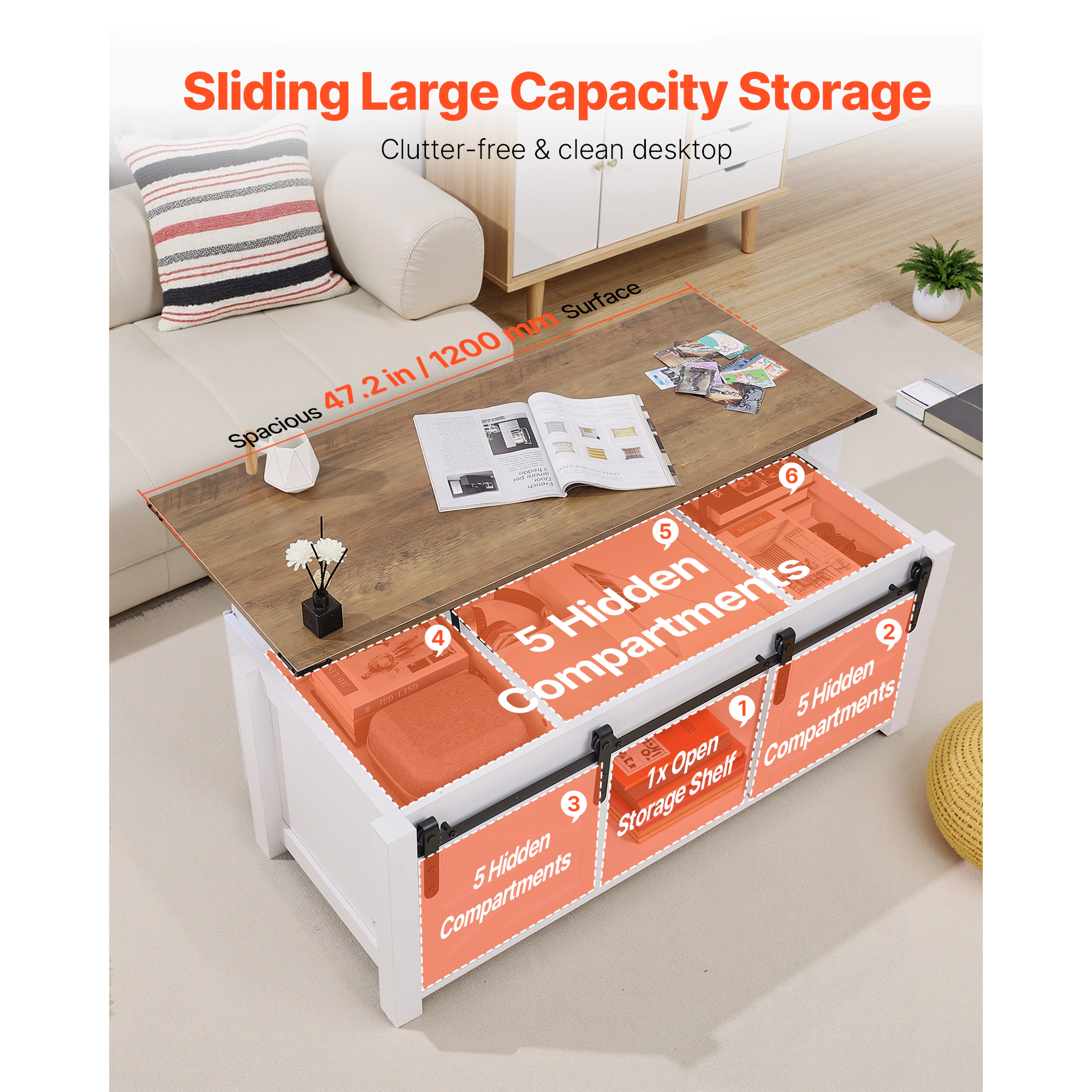 HONGGE Lift Top Coffee Table Coffee Table with Storage Coffee Table for Living Room