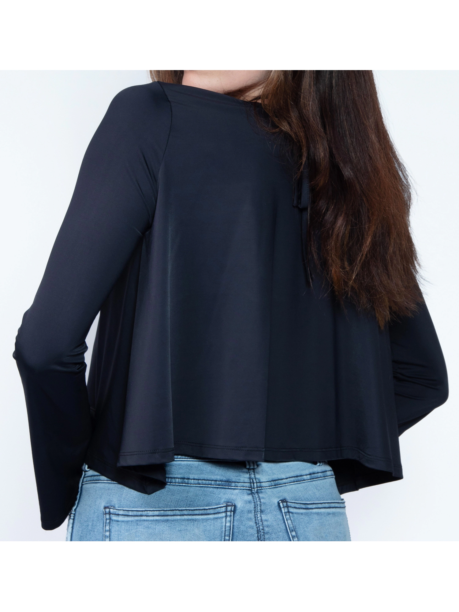 JESS by Meiko Women's Cutout V Neck Halter Long Sleeve Irregular Hem Cropped Top