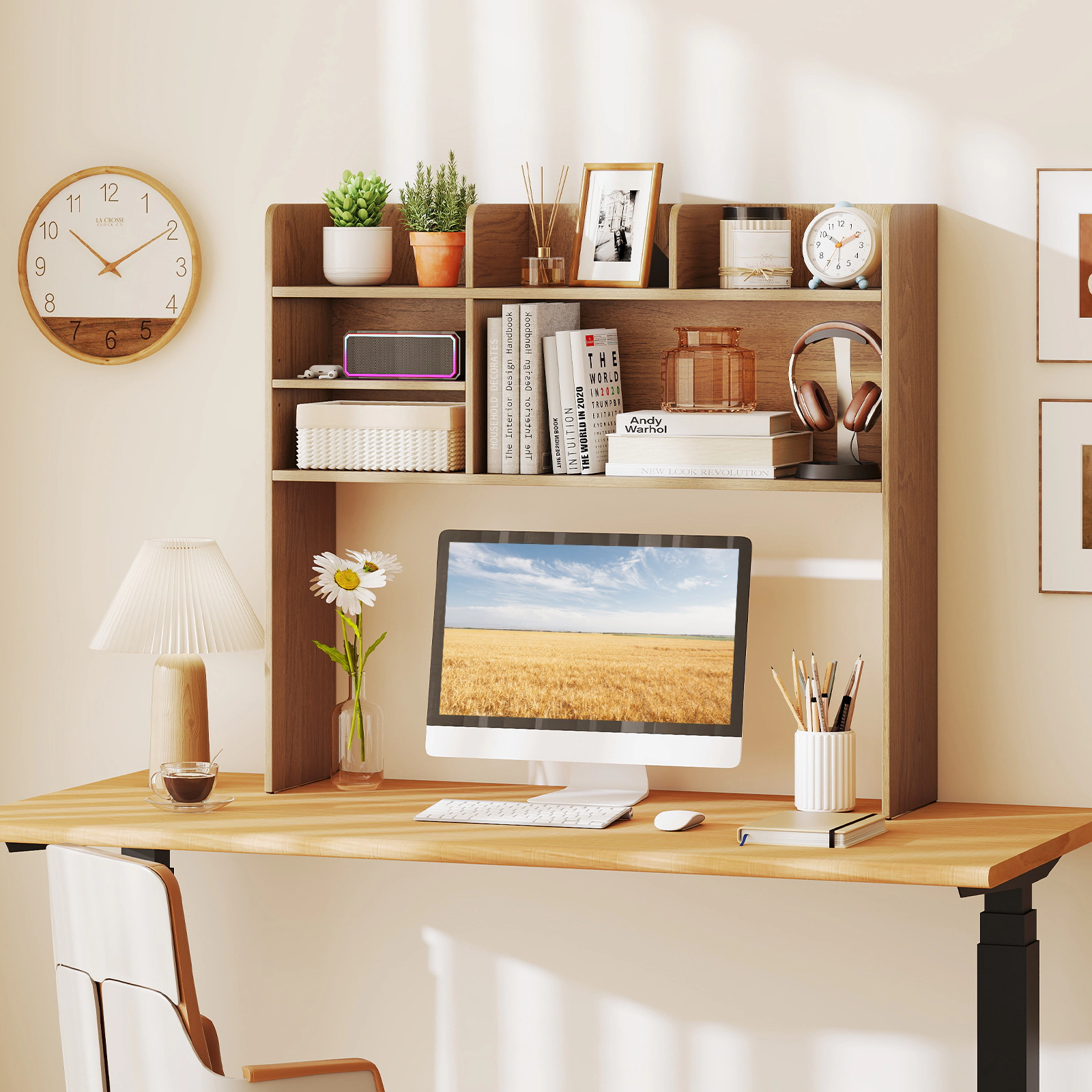 SUGIFT Desktop Bookshelf Countertop Storage Hutch with 6 Shelves and Adjustable Tier
