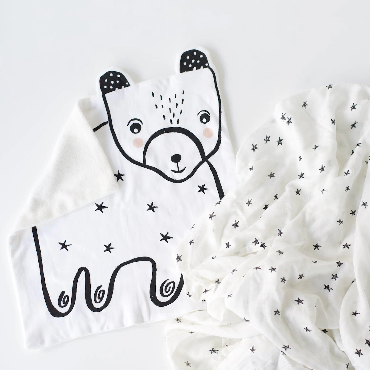 Wee Gallery Organic Muslin Swaddle and Bear Snuggle Blanket - Stars