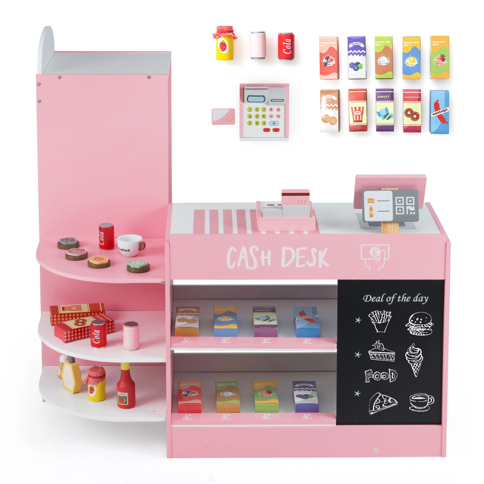 SUGIFT Kids Grocery Store Playset with Cash Register POS Machine 35-in Long 34.5-in Tall Ages 3-8 Gray