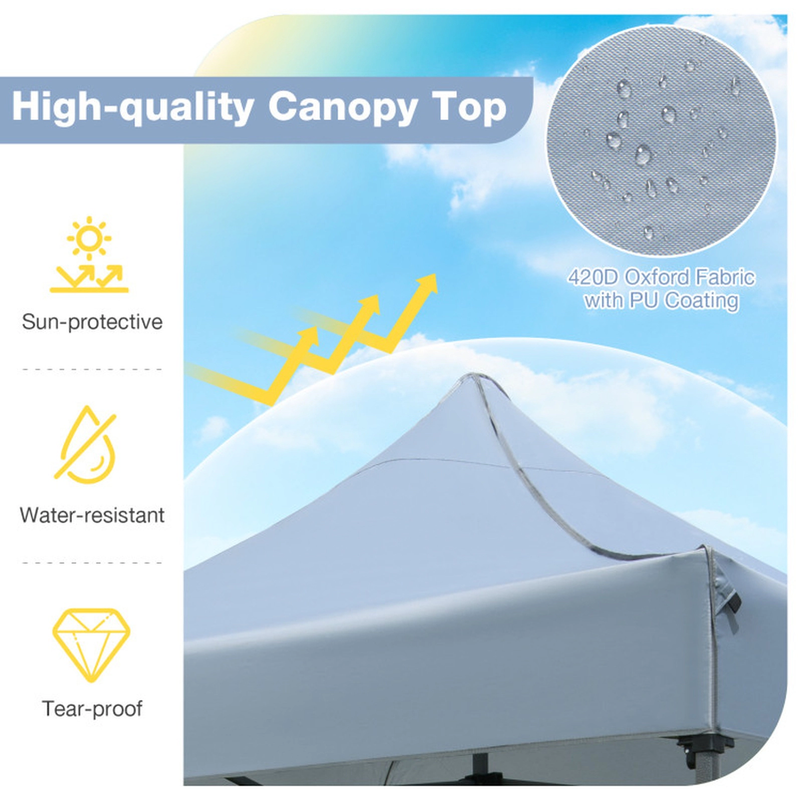 SUGIFT Easy Setup 10 x 10FT Outdoor Pop Up Canopy Gazebo Tent with Wheeled Bag 10.1-in Tall 44-lb Net Weight White