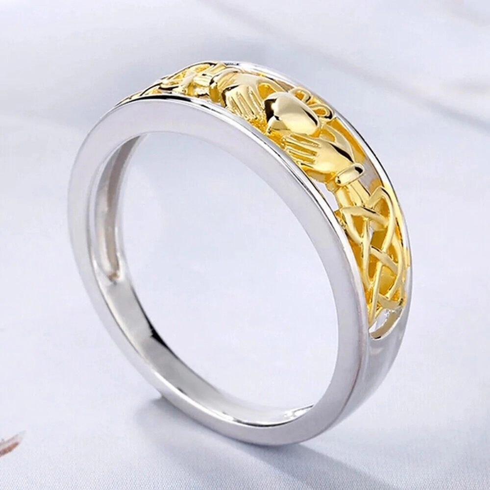 18K Gold Plated Crown Heart Ring Unique Dual-Tone Love Jewelry for Women
