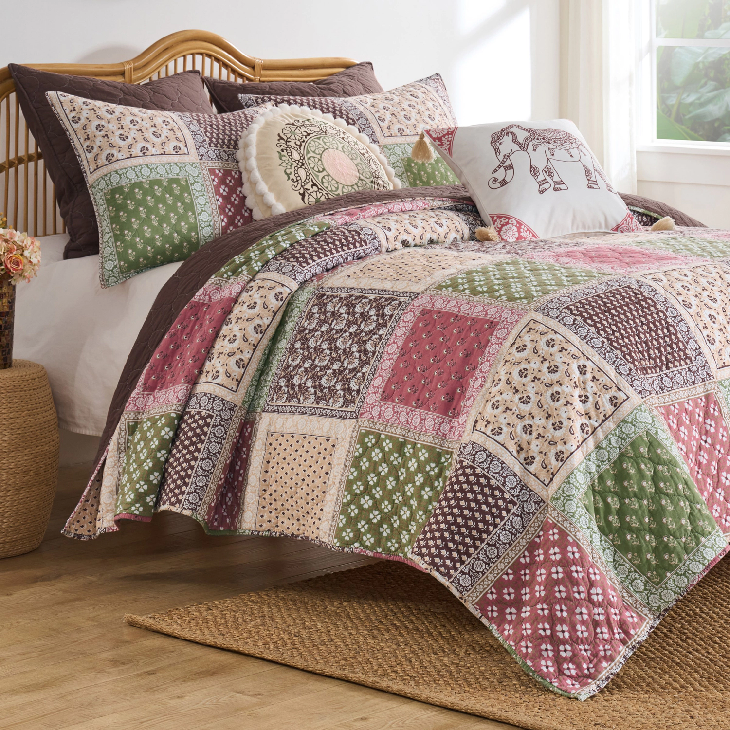 Greenland Home Fashions Priya 100% Cotton Reversible Lightweight Quilt Set 2 PC