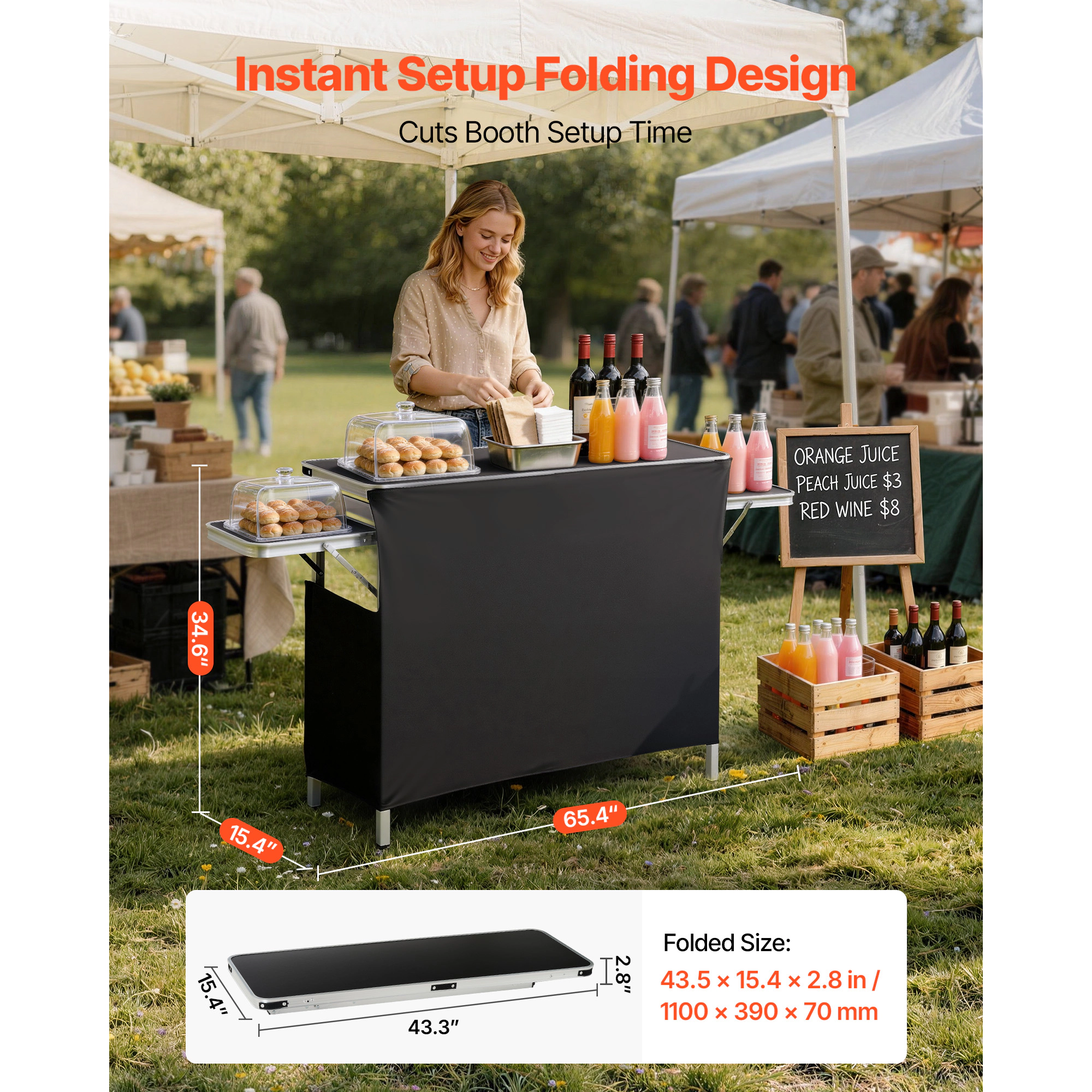 HONGGE Folding Portable Bar Table with Carry Bag Storage Shelf and Detachable Skirt Quick and Easy Setup Foldable