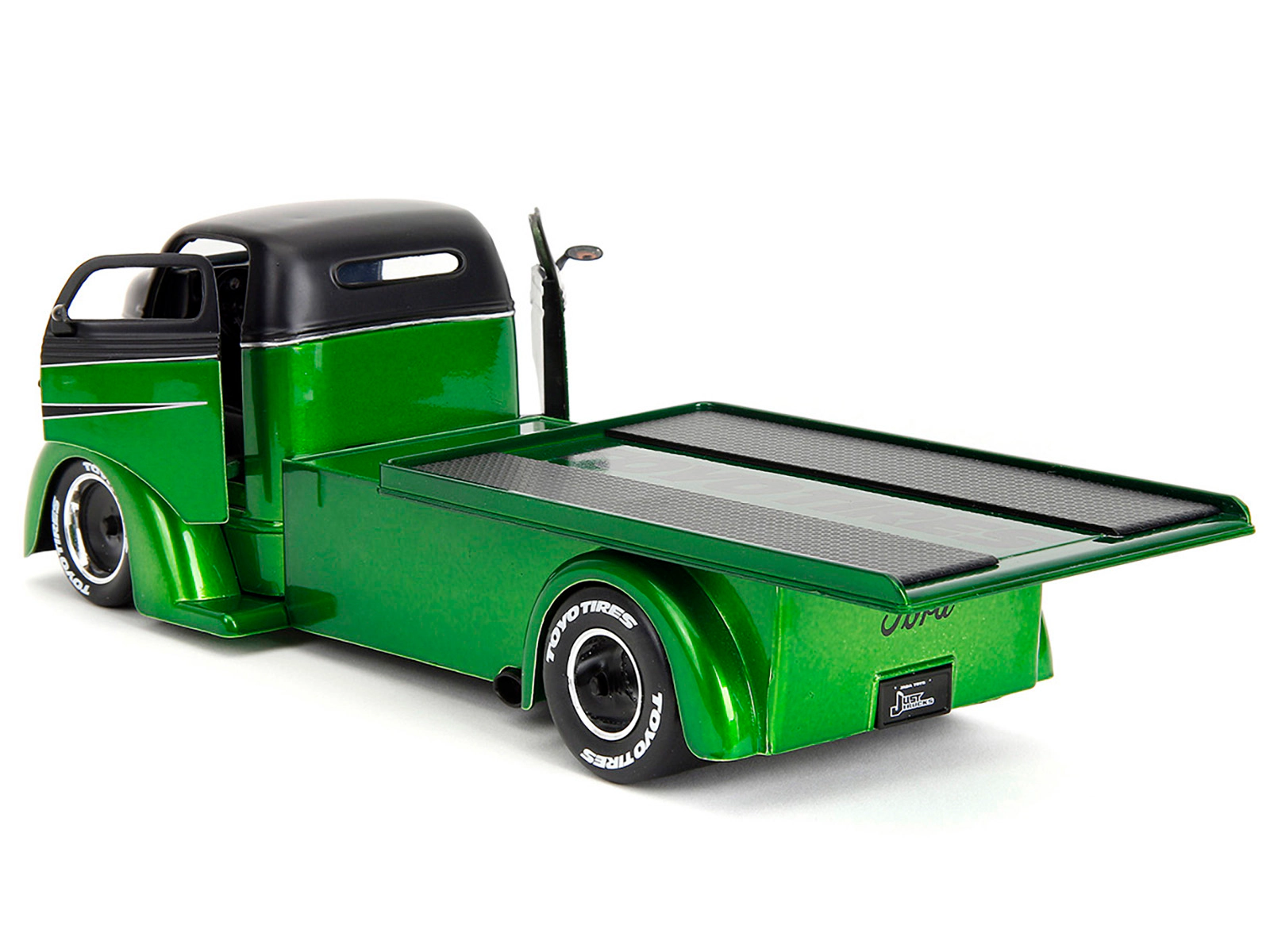 Jada 1947 Ford COE Flatbed Truck Green Metallic and Matt Black "Toyo Tires" with Extra Wheels "Just Trucks"