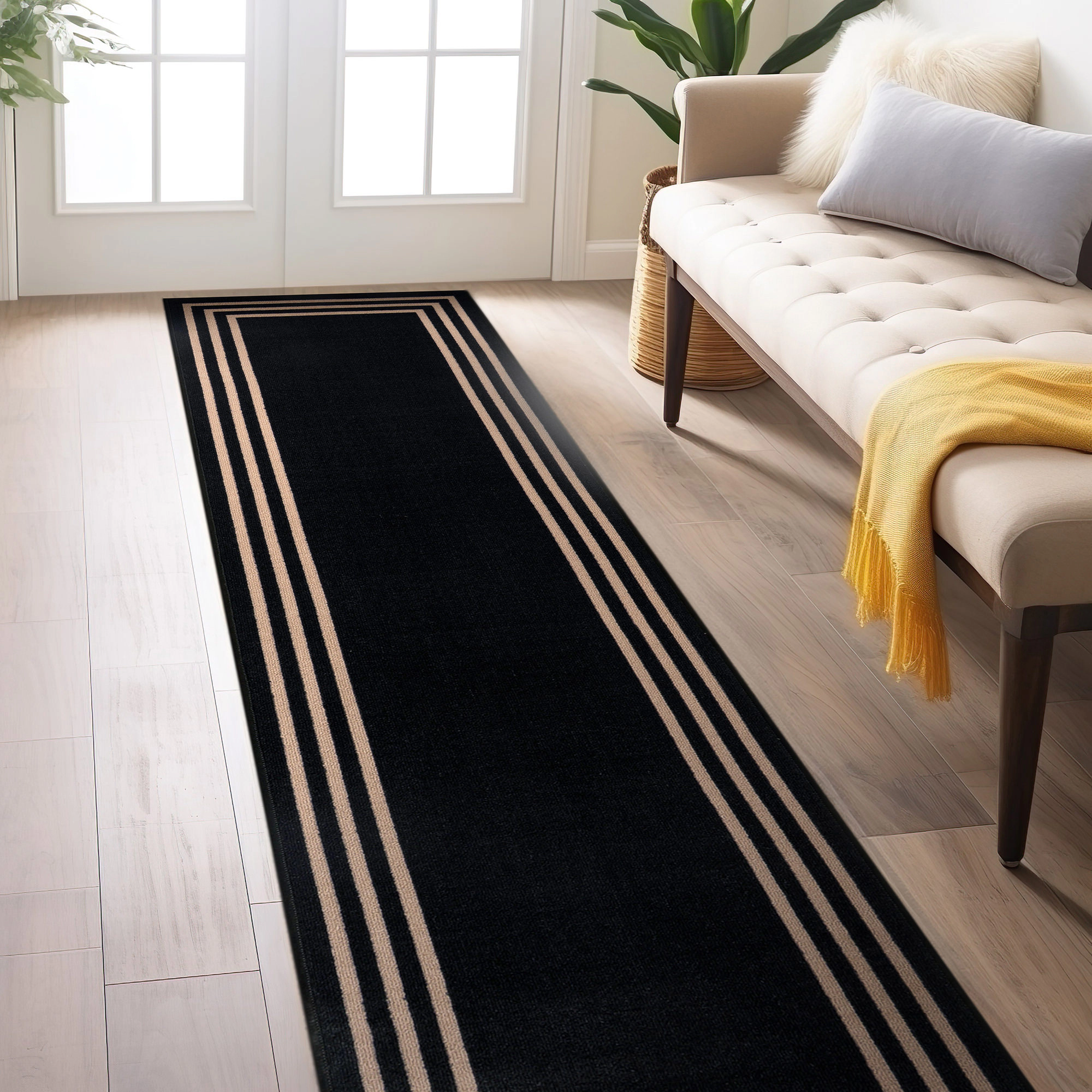 World Rug Gallery Classic Solid Border Power Loomed Indoor Area Rug