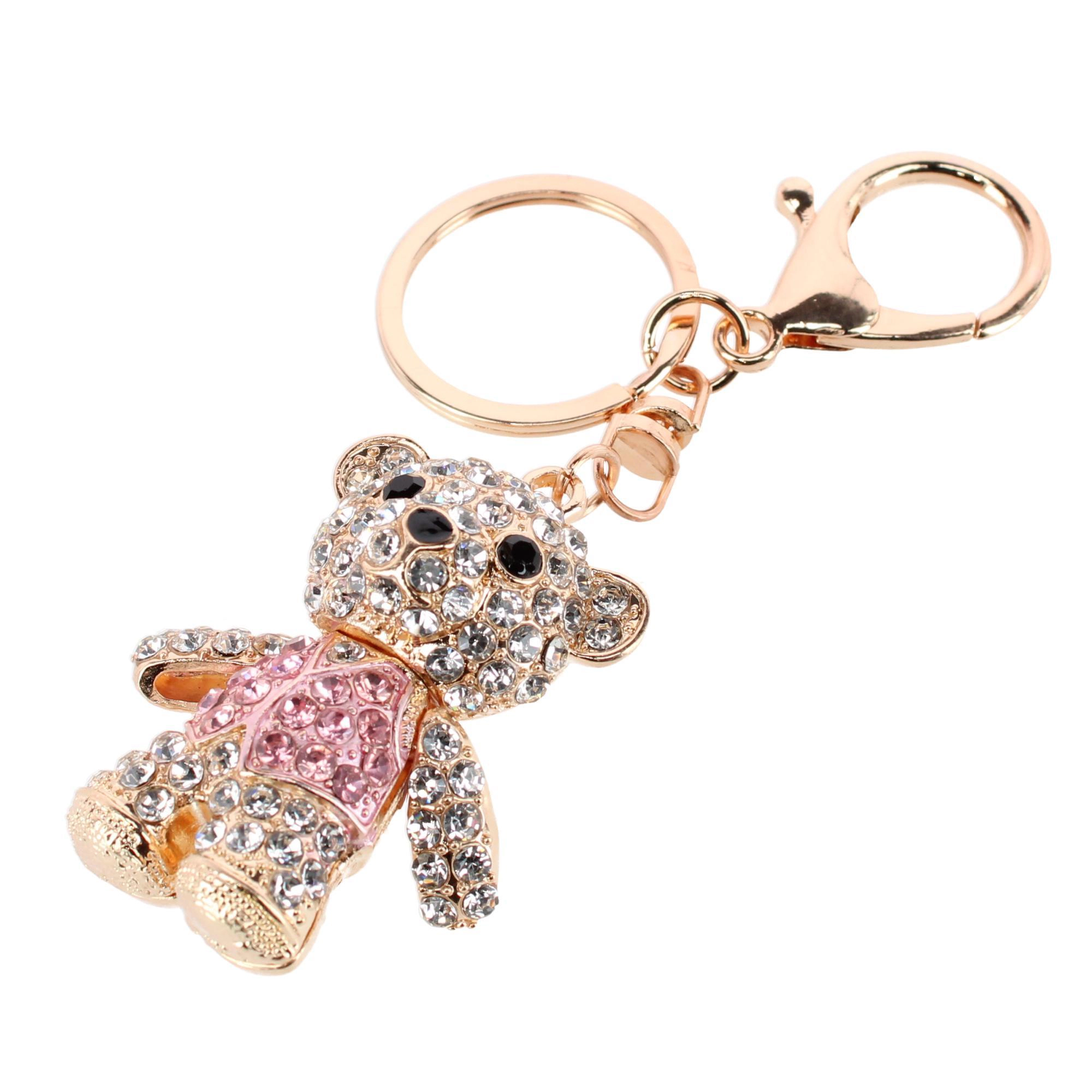 CTM Women's Adorable Rhinestone Teddy Bear Bag Charm & Keychain
