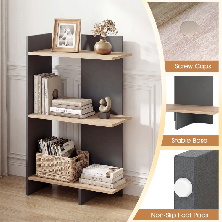 Hivvago 3 Tier Wooden Bookshelf with Anti-Tipping Kit