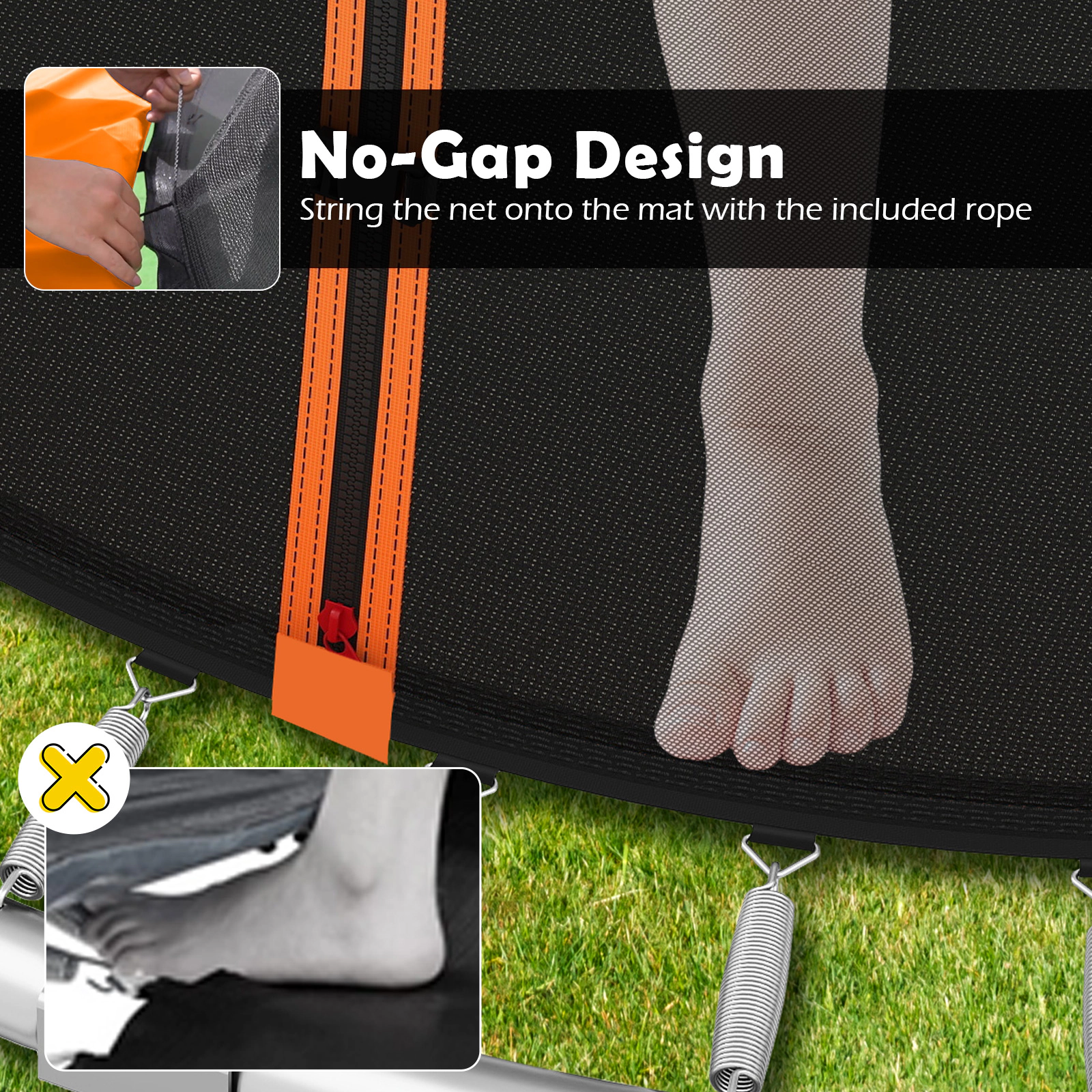 8-ft Trampoline Enclosure Net Ladder 880-lb Static Capacity Curved Legs Heavy-Duty Galvanized Trampoline Orange