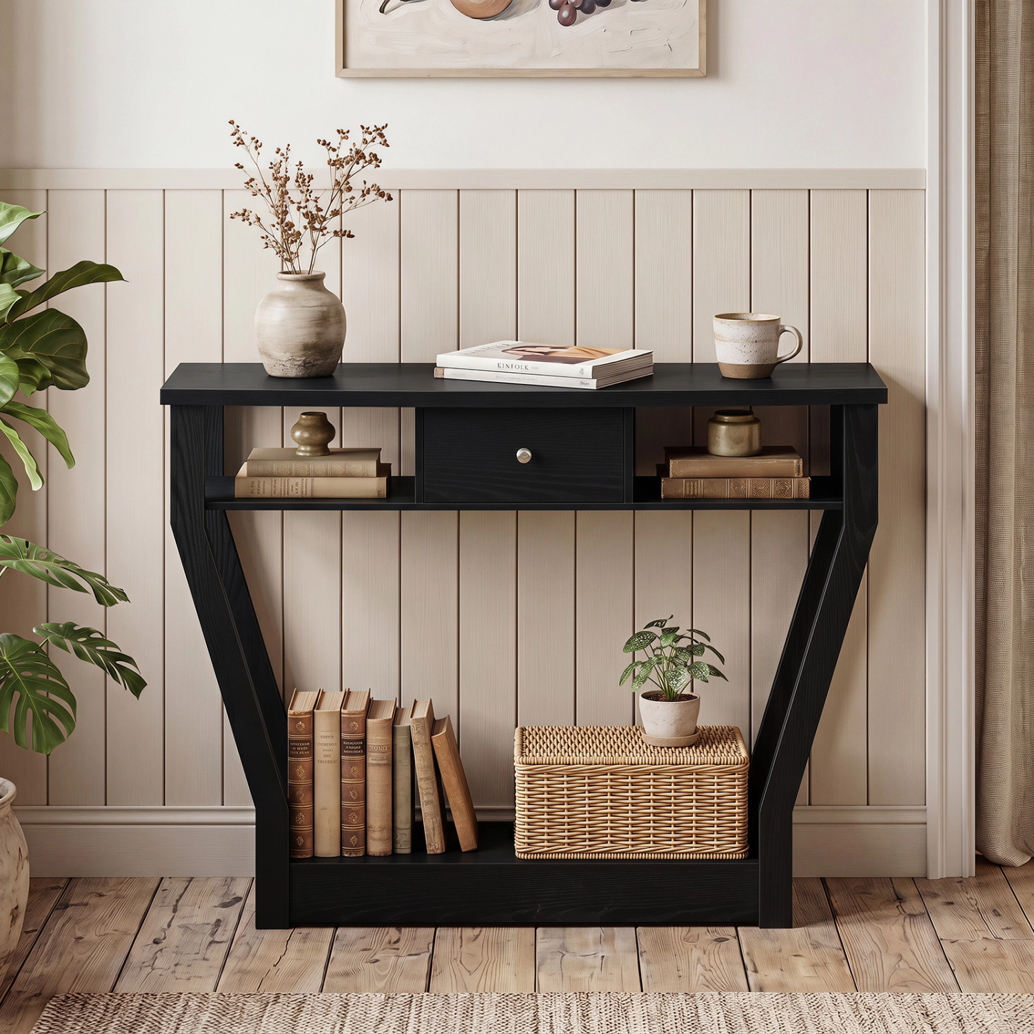 Hivvago Modern Console Table with Drawer and Open Shelf