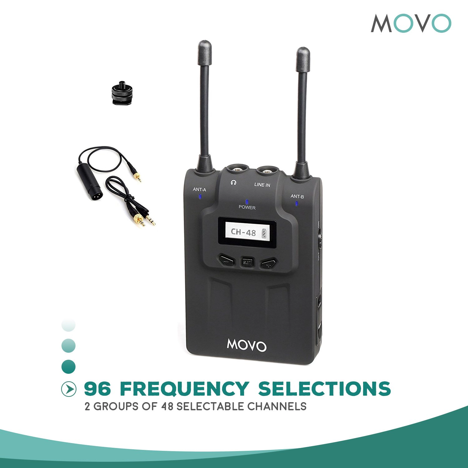 Movo WMIC80 UHF Wireless Handheld Microphone System with Handheld Mic with Integrated Transmitter, Portable Receiver