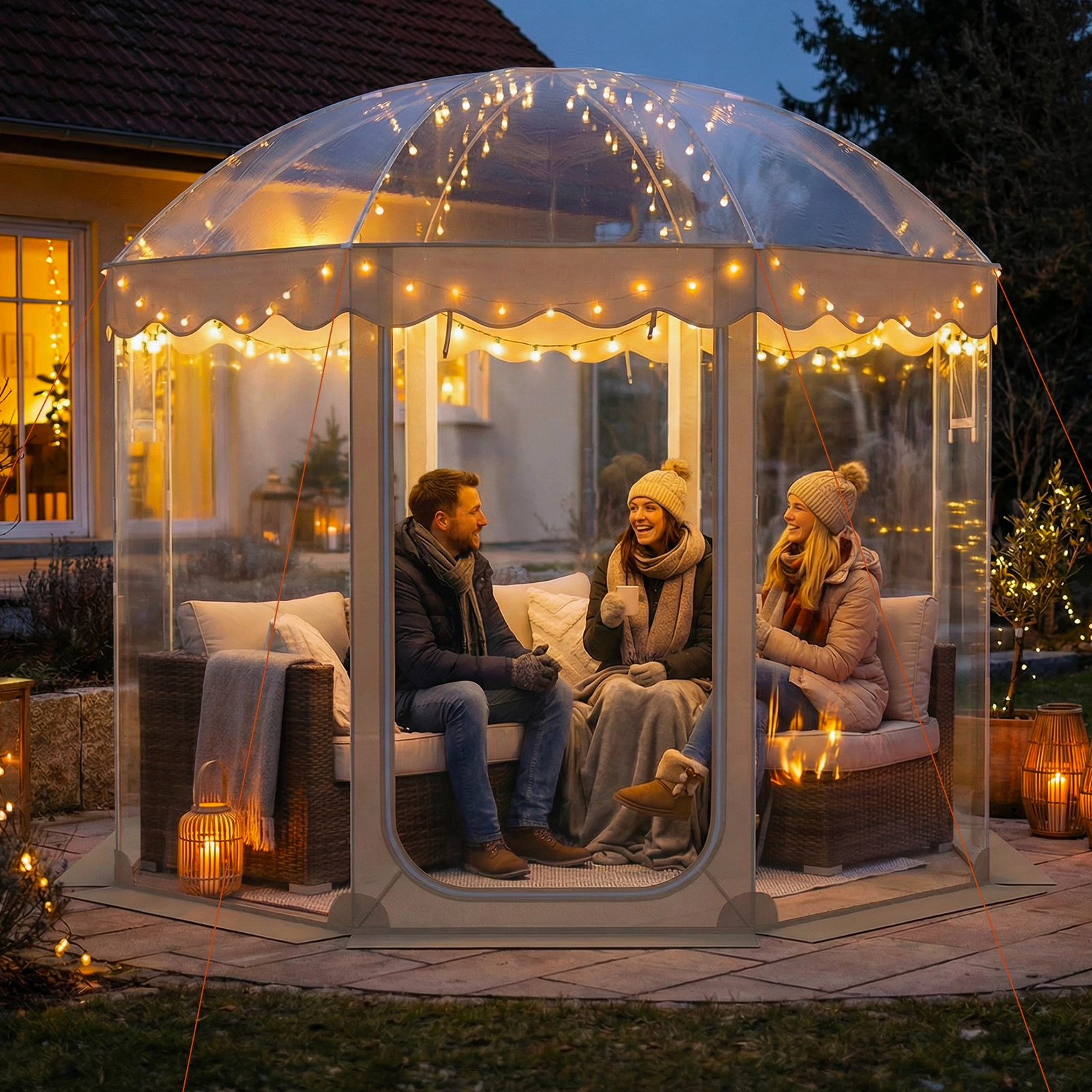 SUGIFT Pop Up 10 x 10FT Bubble Tent Weatherproof Outdoor Pod with 540° Panoramic Clear PVC for 8-10 People Transparent