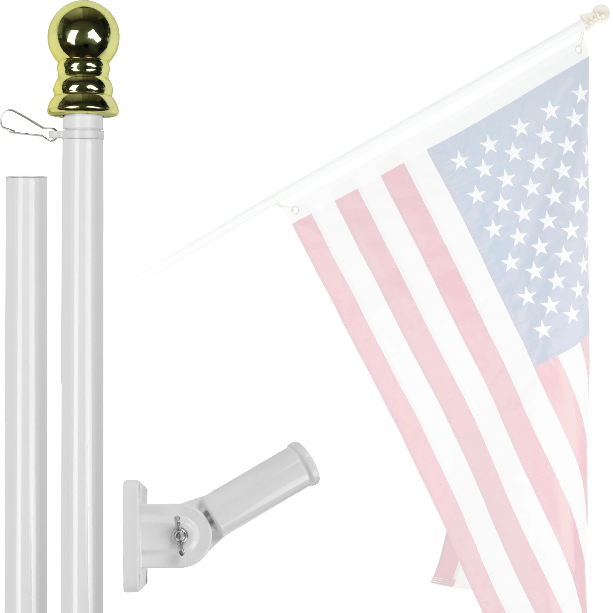 G128 5 Ft Tangle-Free Aluminum Spinning Flagpole White