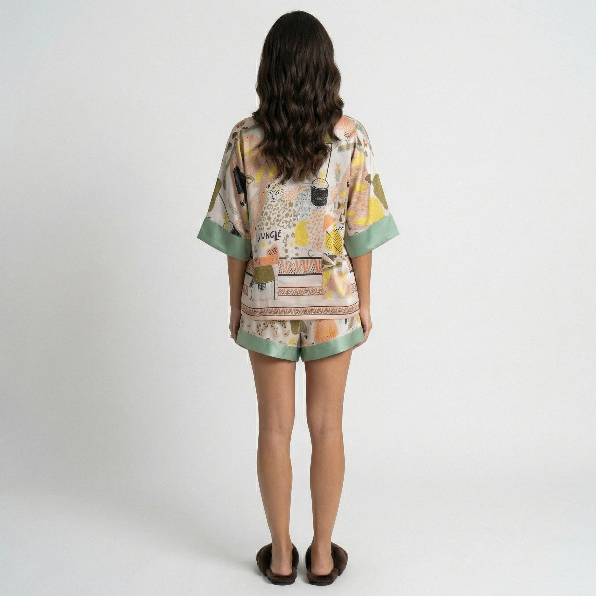 Anna-Kaci Women's Animal Print Pajama Set with Short Sleeves Button Up Top and Contrast Trim Shorts