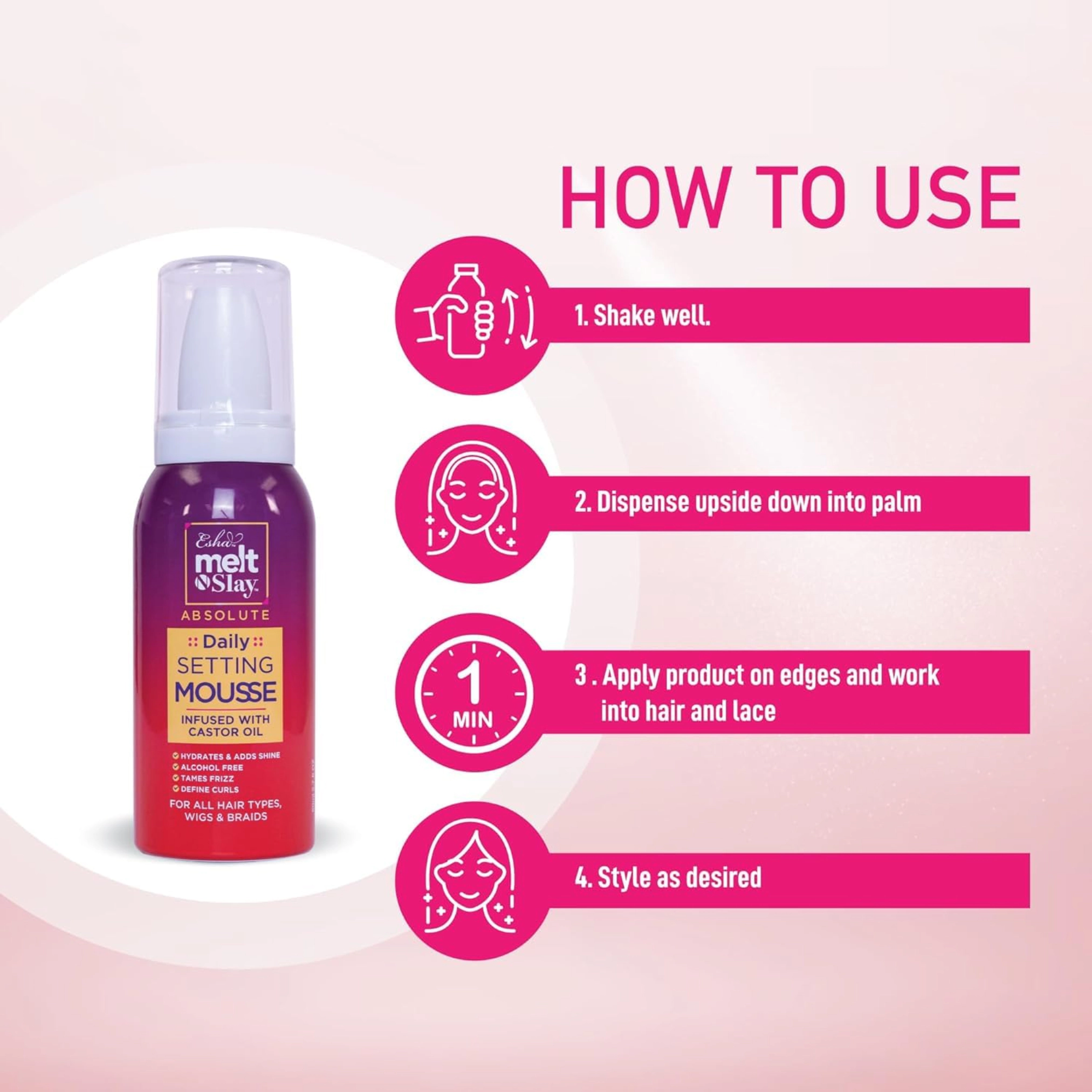 Esha Unisex Strong Hold, Frizz Control, Volume Boost Mousse Melt N Slay Setting Hair Mousse