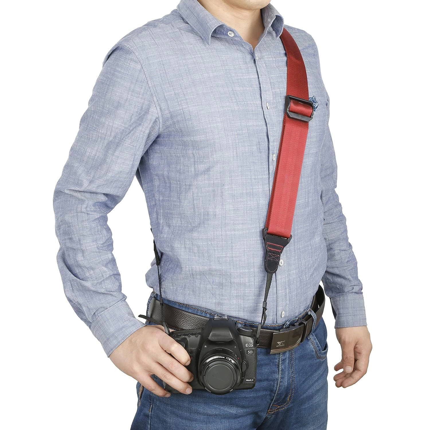 Movo NS-203 Nylon-Webbed Camera Strap with Gel Shoulder Strap for DSLR's and Binoculars (Coral) - Perfect For Sony