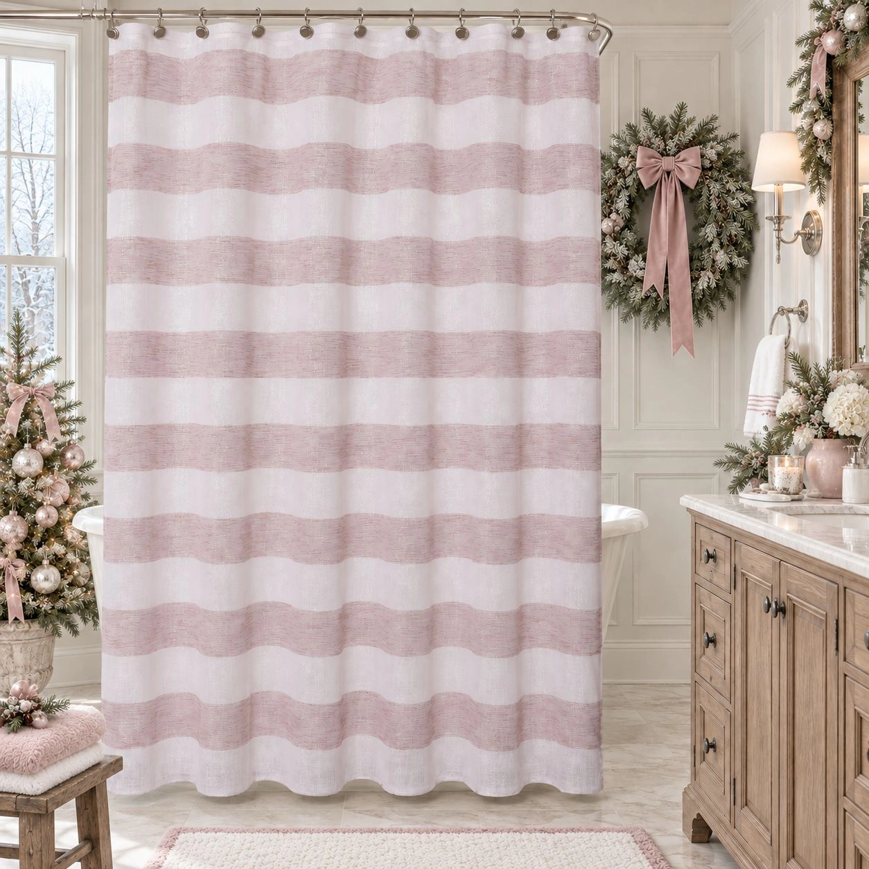 Kate Aurora Seaside Chic Cabana Metallic Striped Fabric Shower Curtains
