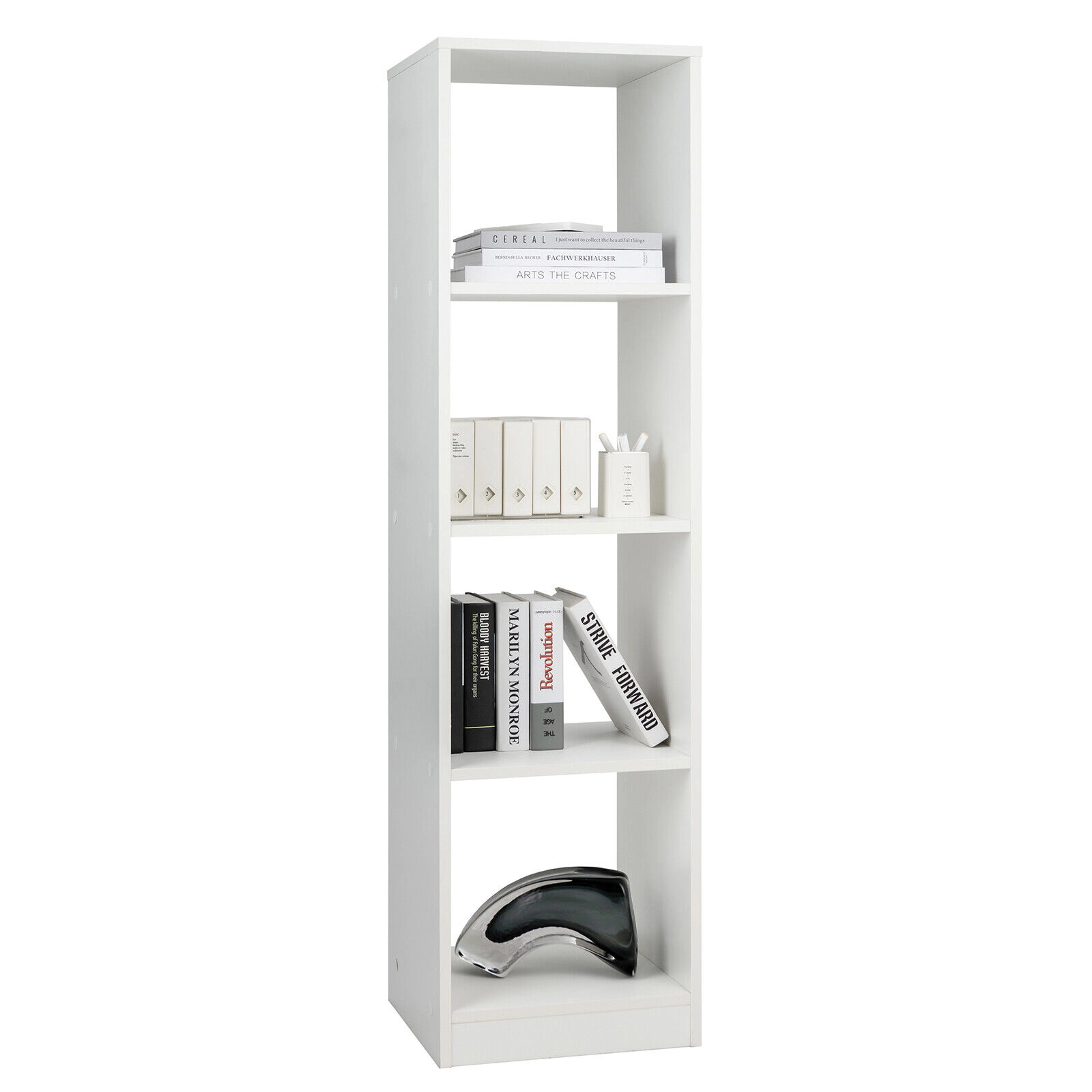 SUGIFT 5-Tier 4-Cube 56-in Tall Narrow Bookshelf with 4 Anti-Tipping Kits and 33-lb Tiers for Small Spaces