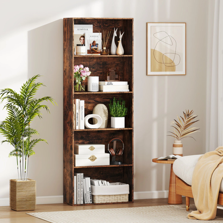 Hivvago 5-Tier Bookshelf Open Bookcase Freestanding Display Shelf Storage Organizer