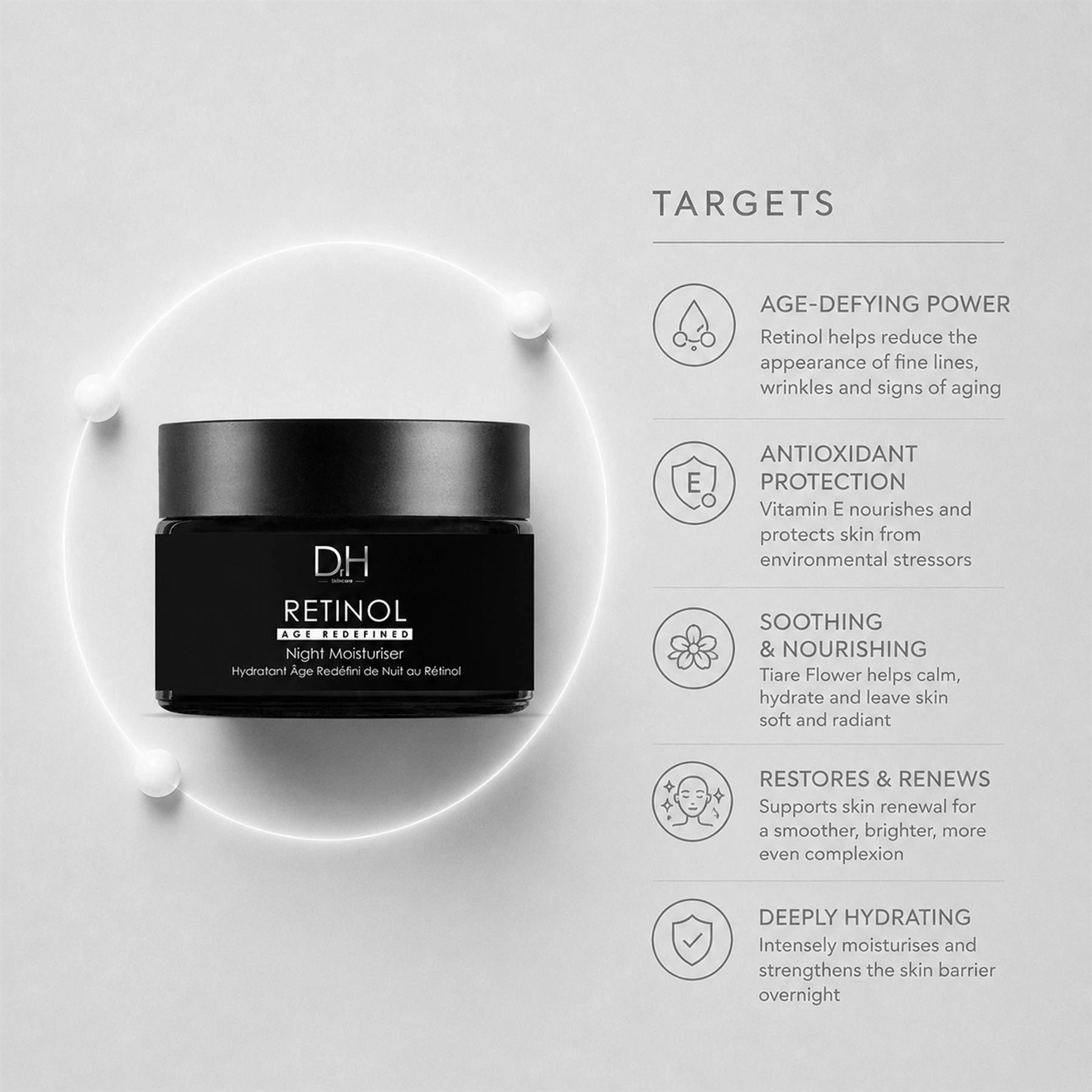 Dr H Retinol Anti-Ageing Night Moisturiser 60ml - Targets Fine Lines, Wrinkles & Loss of Firmness