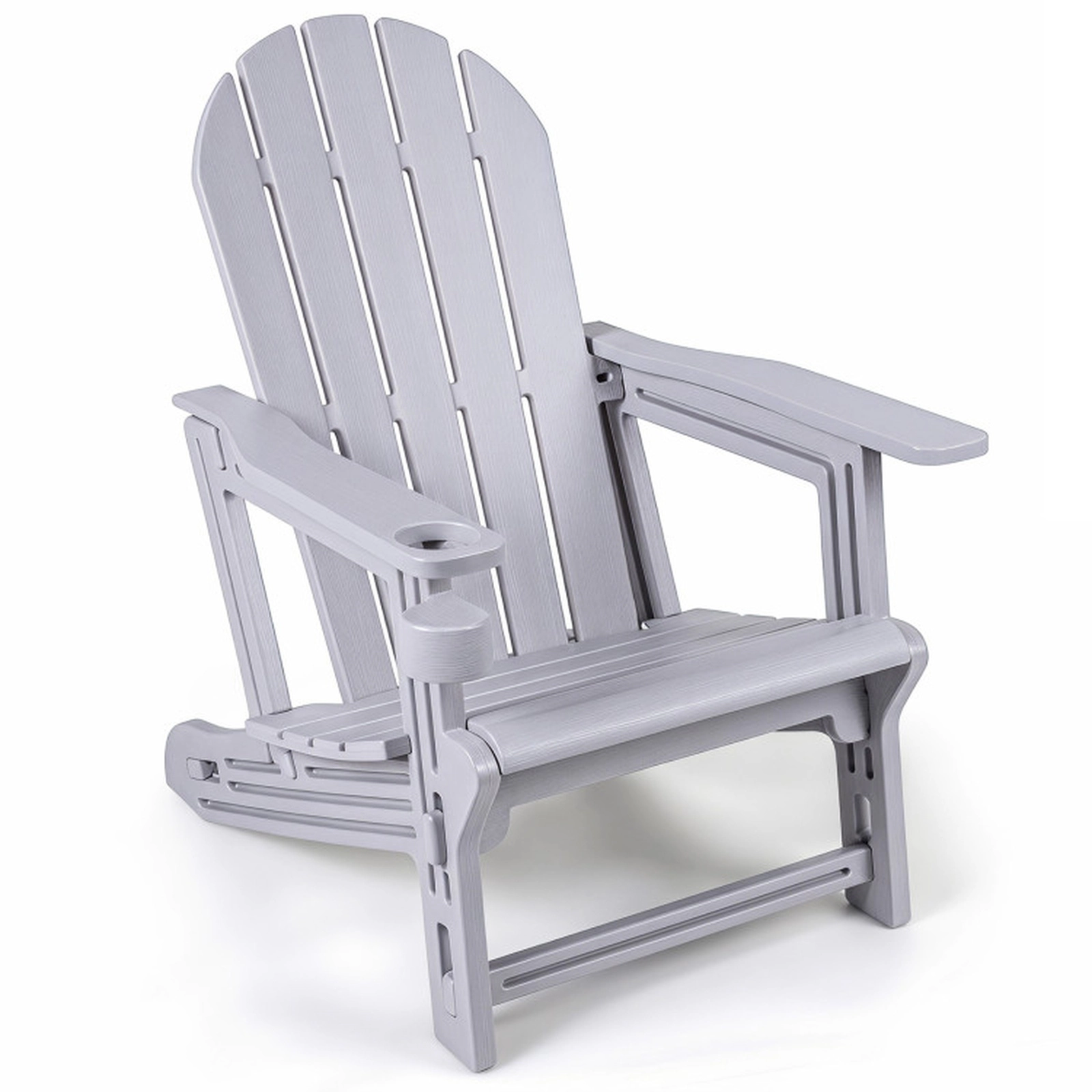 SUGIFT HDPE Adirondack Chair with Cup Holder and Wood-Like Texture 330-Lb Capacity Gray