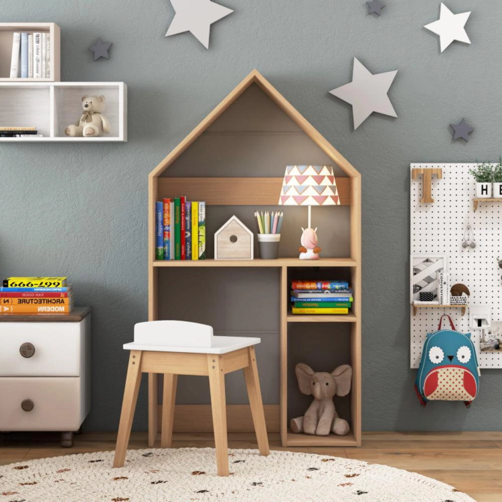 Hivvago 2-In-1 Kids House-Shaped Table And Chair Set-Gray