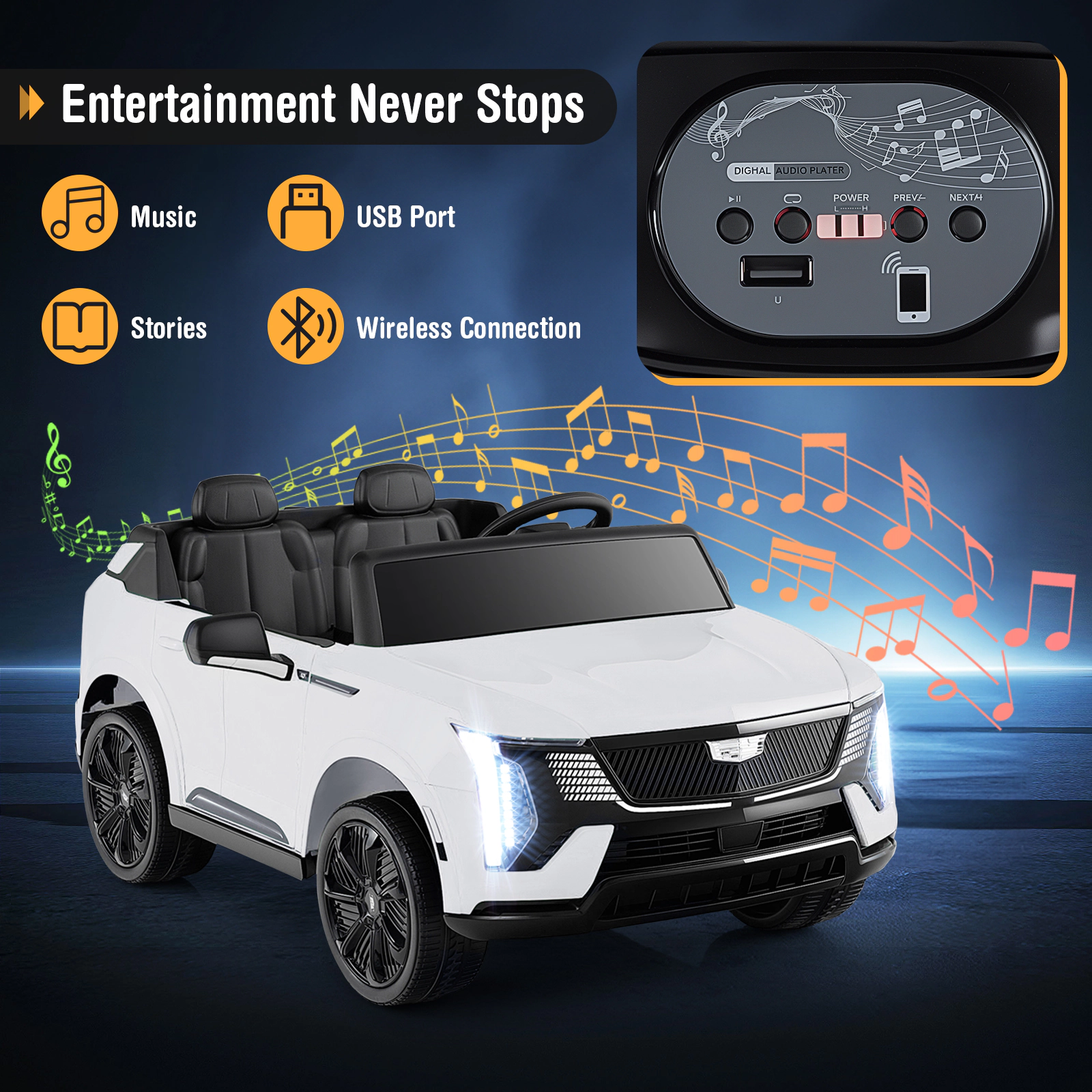 LJG Kids 24V Ride on Truck 2-Seater Licensed Cadillac with Remote Control