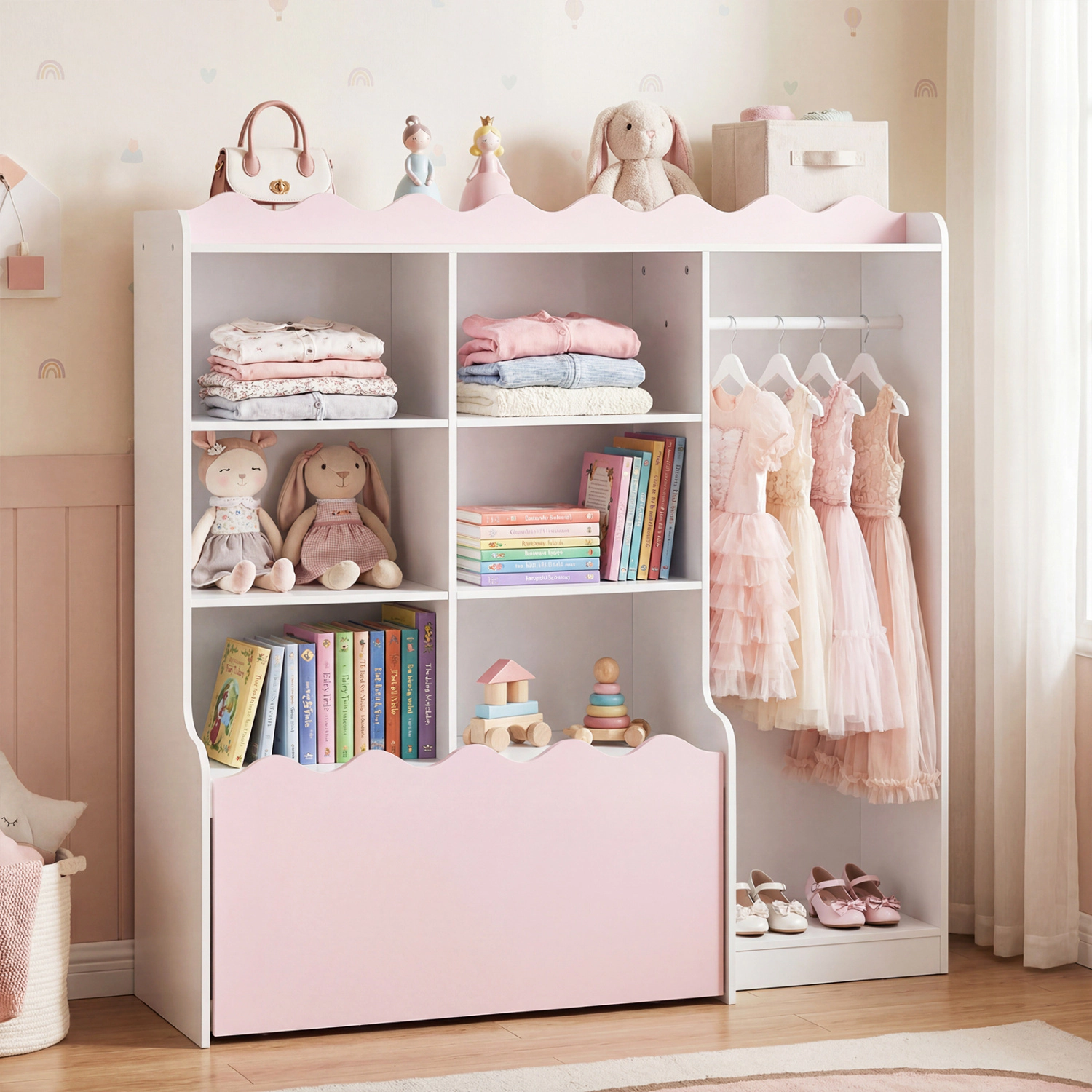 Hivvago Kids Toy Storage Organizer Children Dress up Closet Wardrobe with Clothing Rack