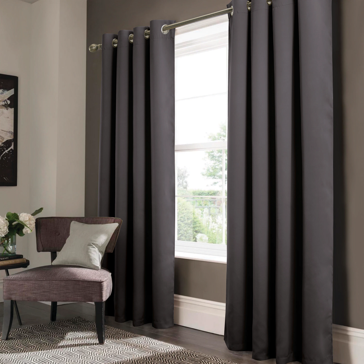 RT Designer Collection Anchorage Blackout Grommet Luxurious Modern Design Curtain Panel 54" x 95" Charcoal