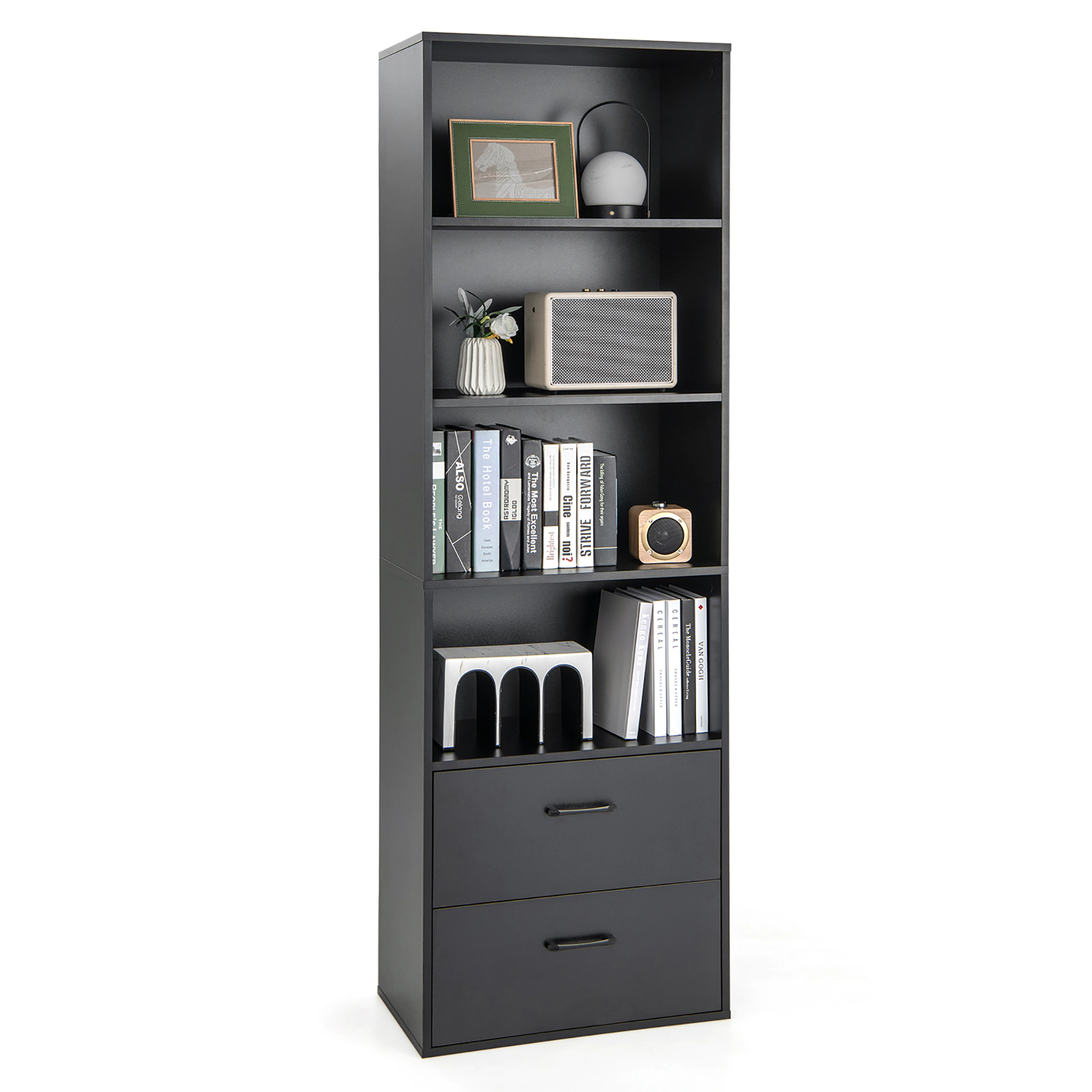 Costway 6-Tier Tall Bookshelf Freestanding Modern Bookcase White Storage Cabinet