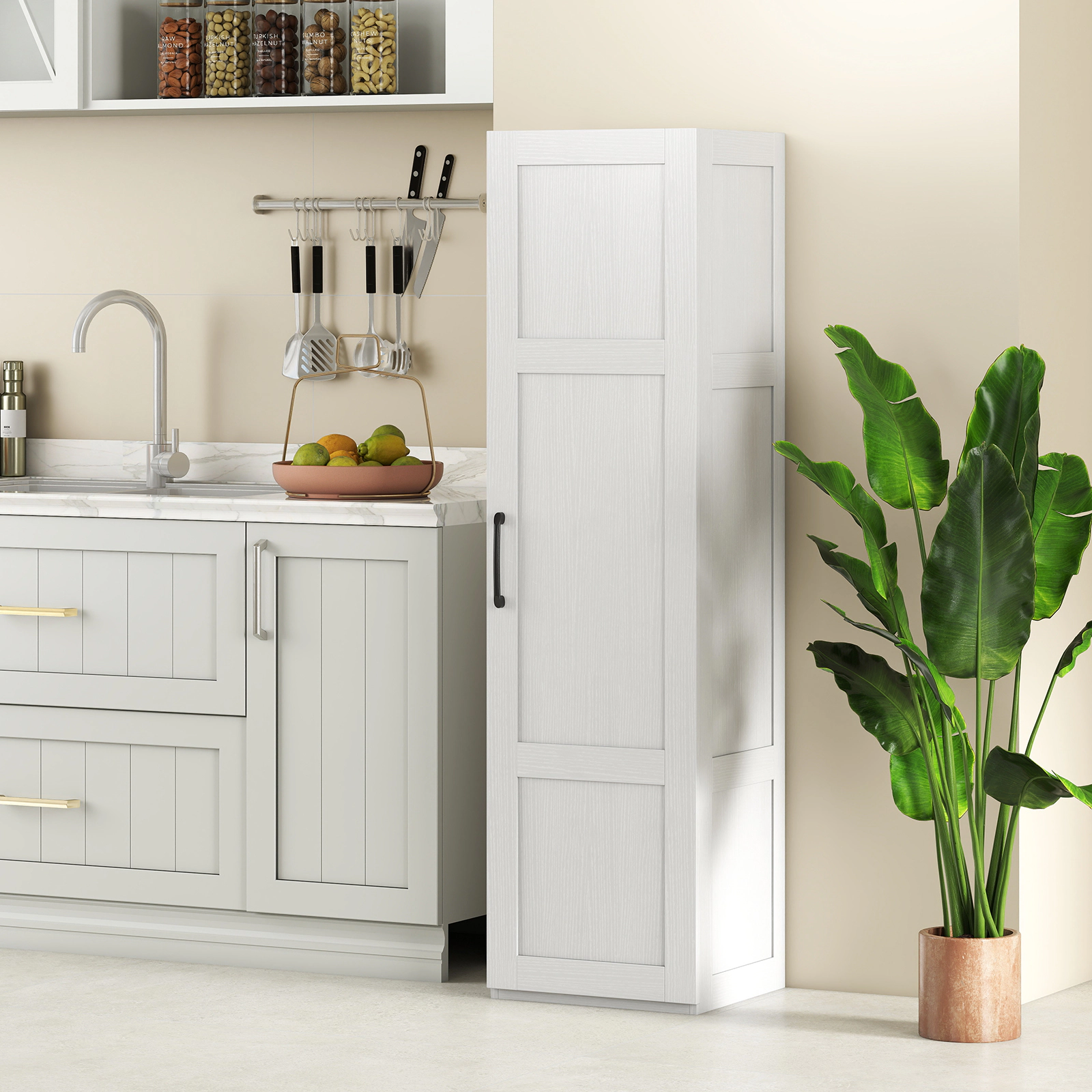 SUGIFT Tall Narrow 4 Shelves Door Freestanding Bathroom Storage Cabinet 16-in x 15-in x 59-in 110-lb Capacity White