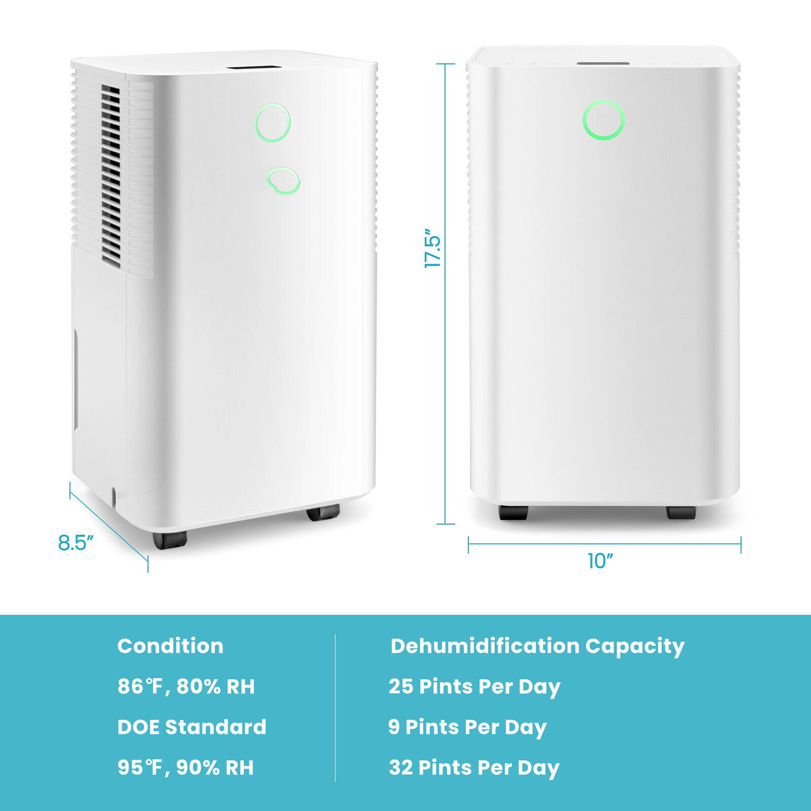 SlickBlue Portable 32 Pint Dehumidifier with 3 Modes, 24 Hour Timer and Wheels