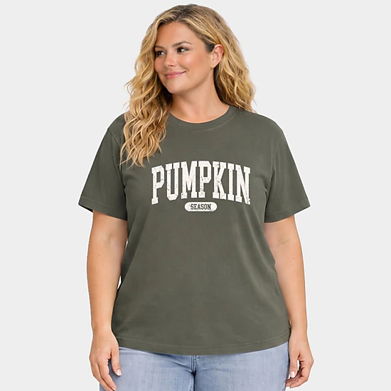 Simply Sage Market - Women's Plus Garment Dyed Tee - Pumpkin Season Varsity Cream