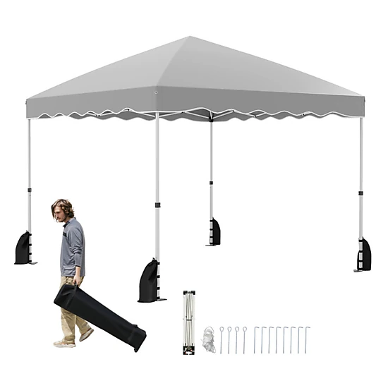 SUGIFT Foldable Pop Up 10 x 10Canopy Tent with 3-Height Adjustable Frame Wheeled Bag and Accessories Gray