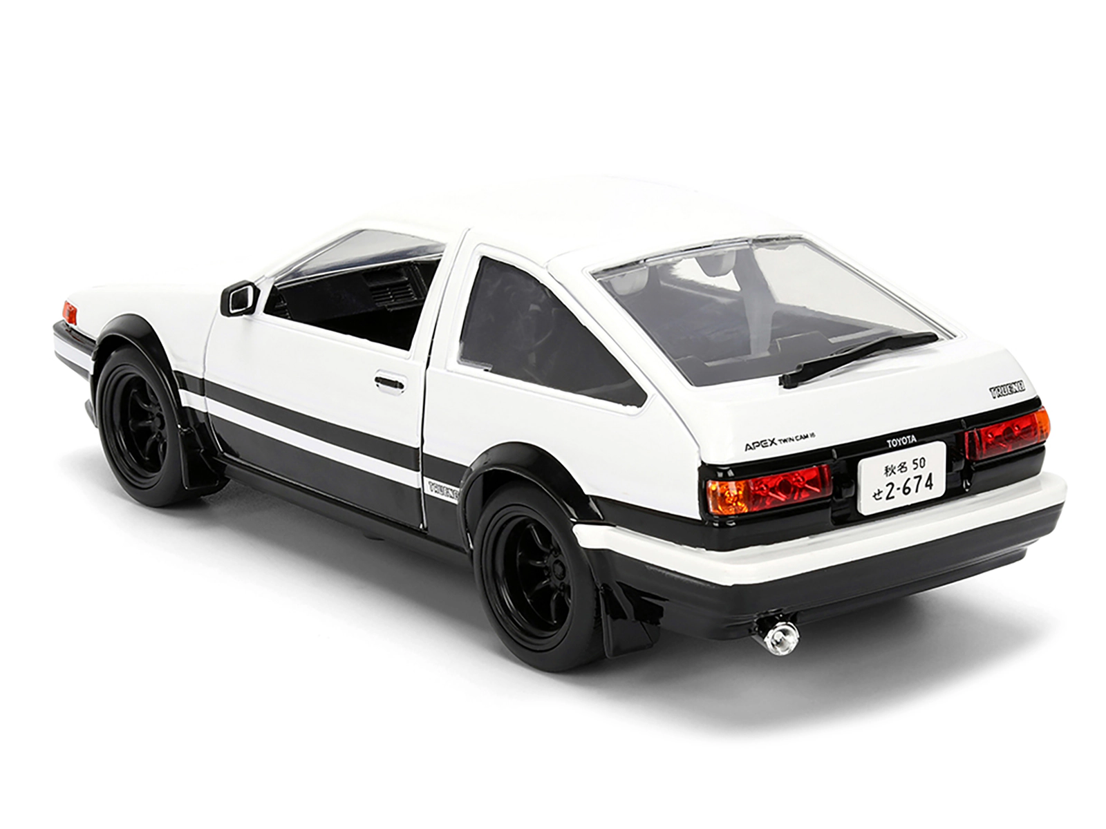Jada Toyota Trueno (AE86) RHD (Right Hand Drive) White and Black with Graphics and Takumi Diecast Figure