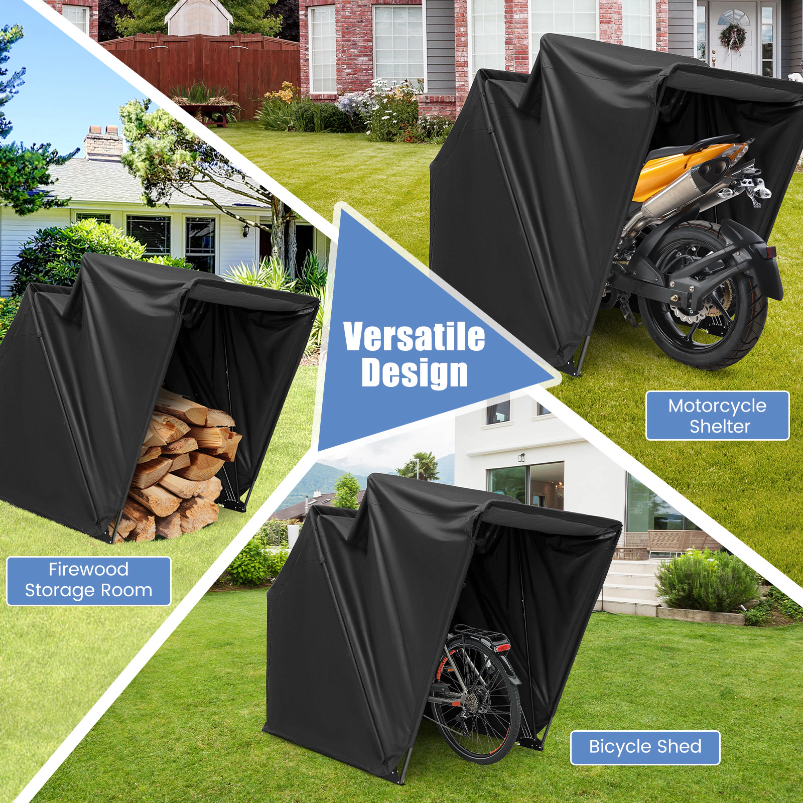 SUGIFT 11.2-ft by 6.3-ft Waterproof 600D Oxford Motorcycle Shelter Storage Tent with Roll-Up Mesh Window