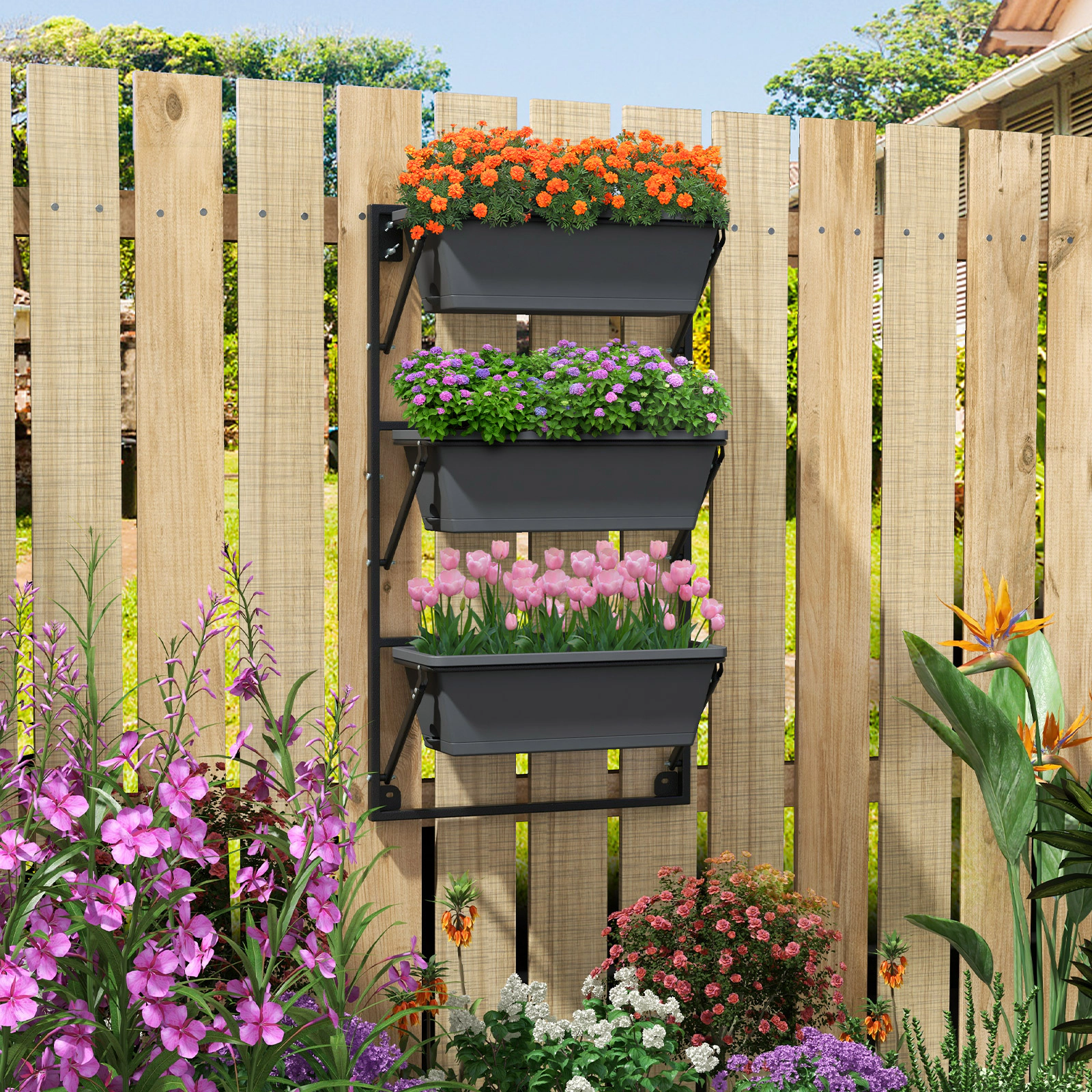 SUGIFT 3-Tier 22-lb Per-Box Hanging Vertical Planter with Detachable Boxes and Height Adjustable Hanger
