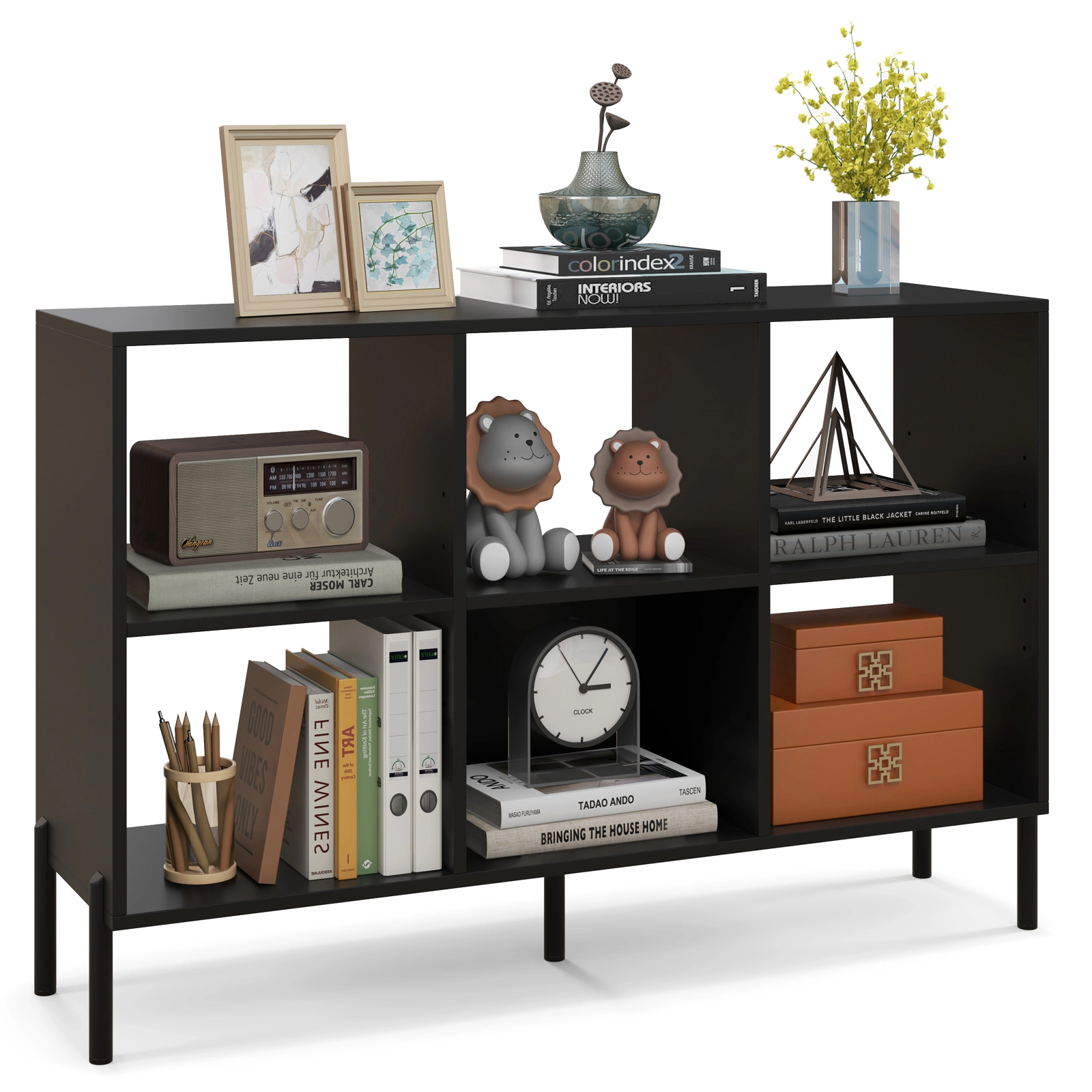 SUGIFT Open-Back Engineered Wood 3-Tier Bookshelf Adjustable Shelves 135-lb Tabletop Capacity 33-lb Cube Capacity 47
