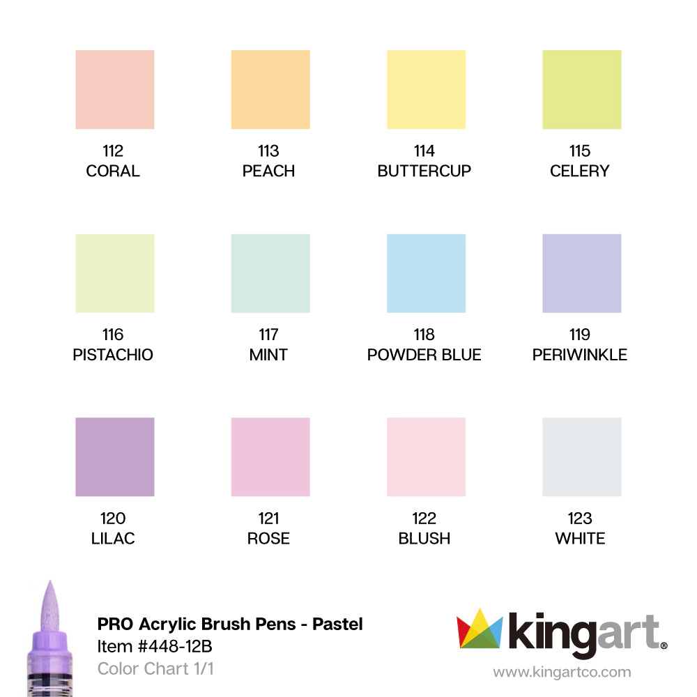 KINGART PRO Acrylic Brush Pens - 12 Pastel Colors