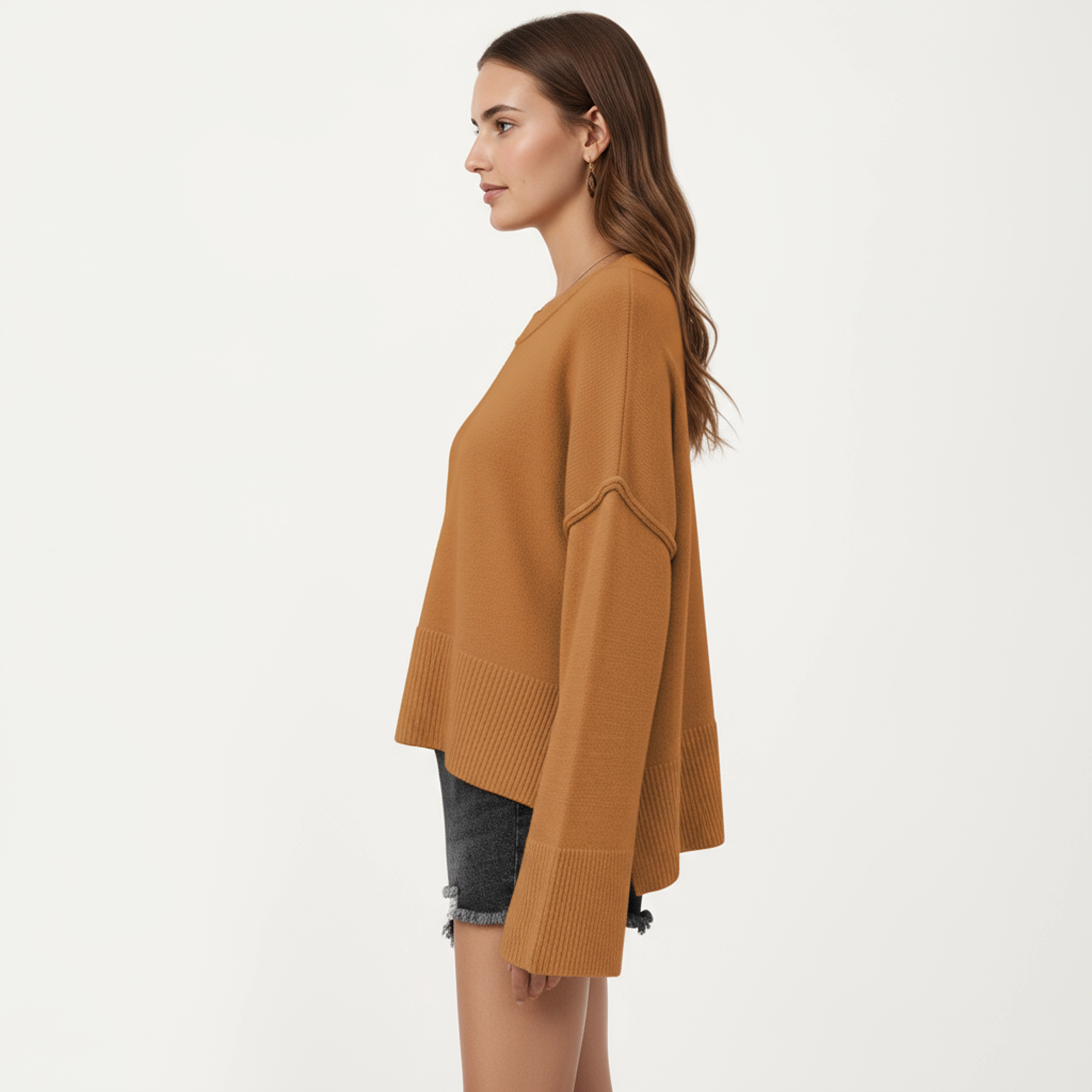 Anna-Kaci Women's Solid Wide Ribbed Hem Relaxed Fit Pullover Sweater