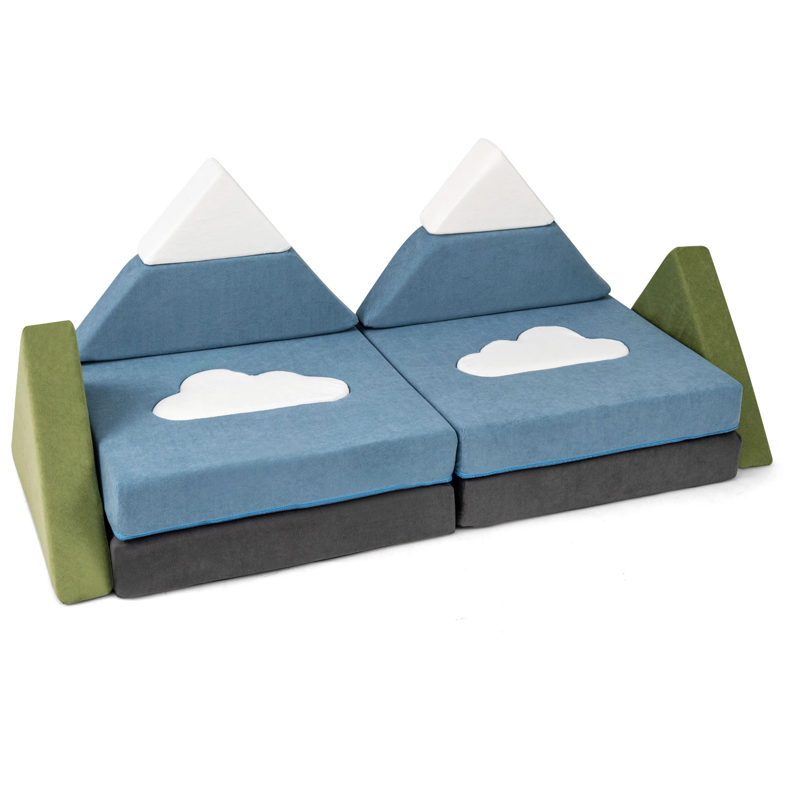 SUGIFT 12-Piece Snow Mountain Theme Toddler Foam Building Fort Play Couch 53.5-in Wide Ages 3+ Snow Mountain Color