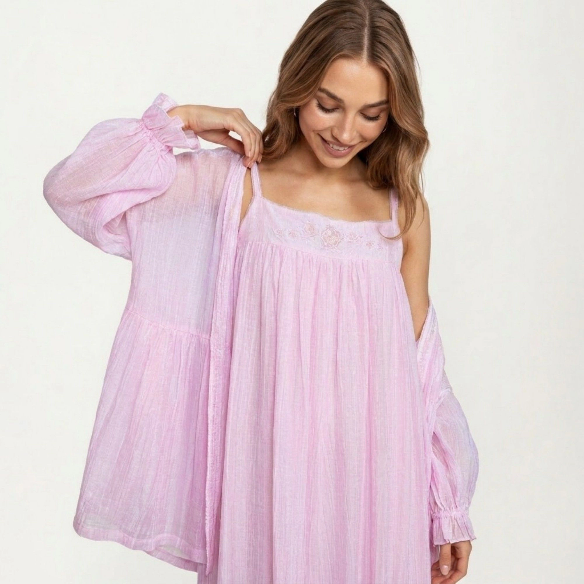 Anna-Kaci Women's 2-Piece Square Neck Nightgown and Long Sleeve Robe Pajama Set