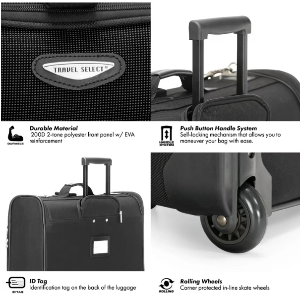 Travel Select Unisex Amsterdam Rolling Garment Bag, Black